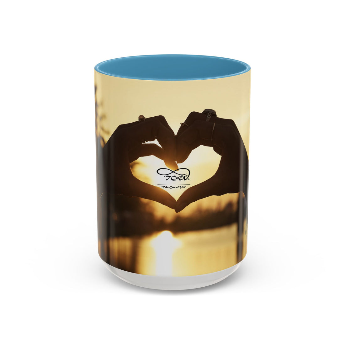 TCoU--Take Care of You -- Love Heart Sunset Accent Coffee Mug – Perfect to start your Morning choose from 11/15 oz. and many colors