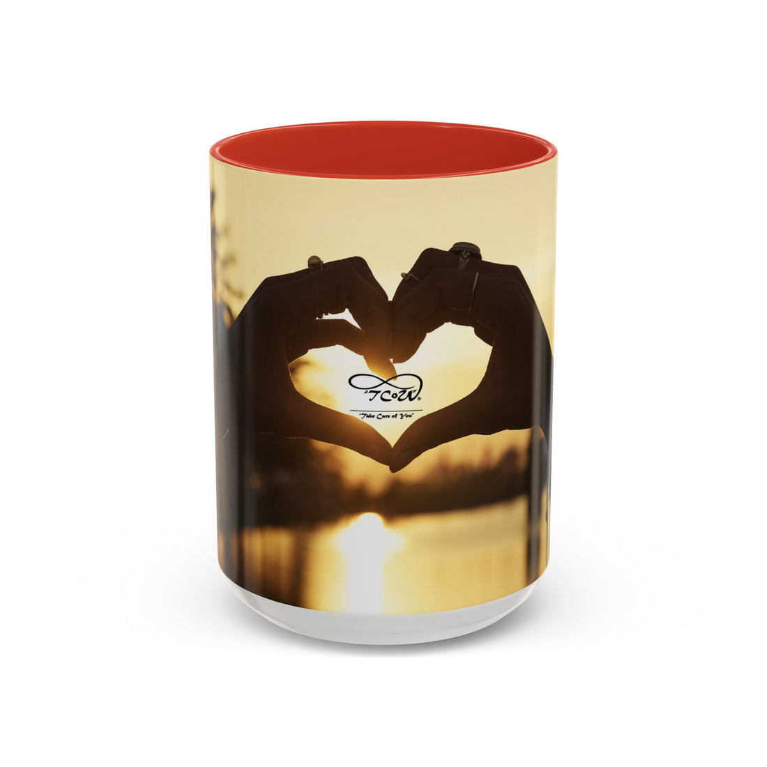 TCoU--Take Care of You -- Love Heart Sunset Accent Coffee Mug – Perfect to start your Morning choose from 11/15 oz. and many colors