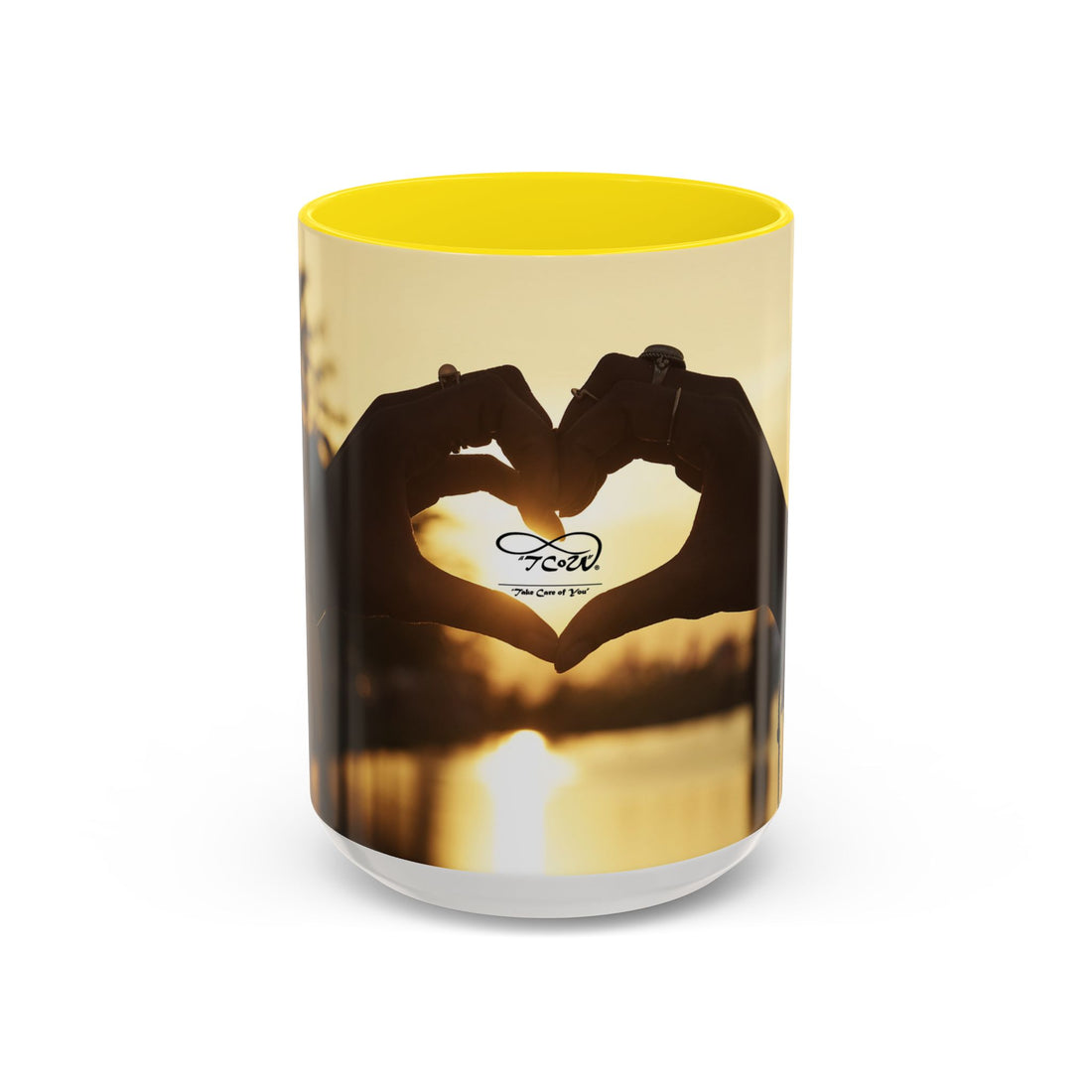TCoU--Take Care of You -- Love Heart Sunset Accent Coffee Mug – Perfect to start your Morning choose from 11/15 oz. and many colors