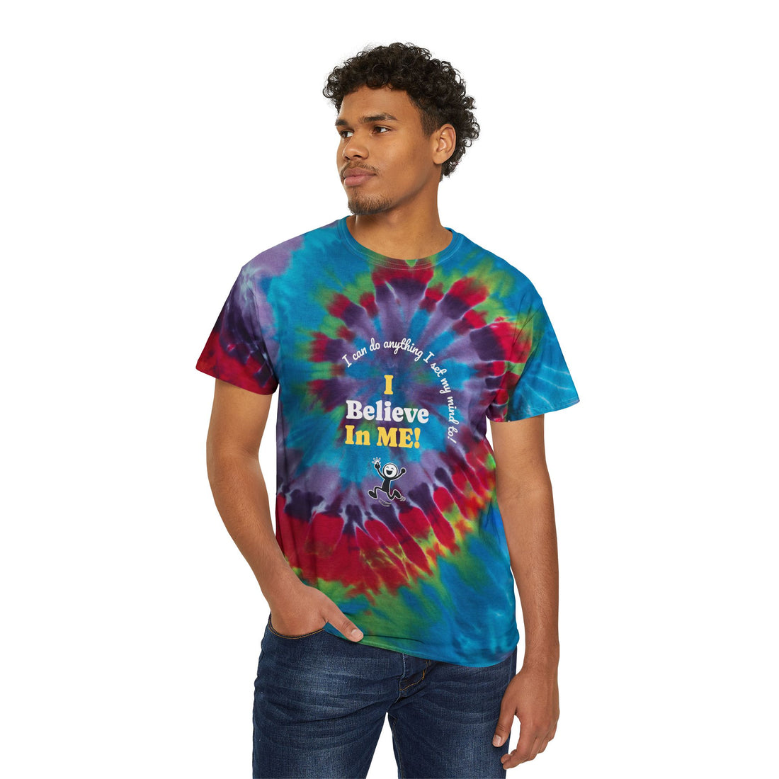 T-Shirt-Tie-Dye Tee — "I Believe In ME!" Spiral Graphic T-Shirt