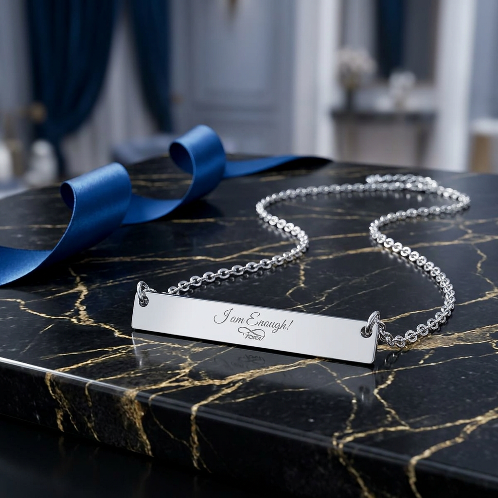 "You Are Enough" -- TCoU - Horizontal Name Bar Necklace in Silver, Gold or Rose Gold