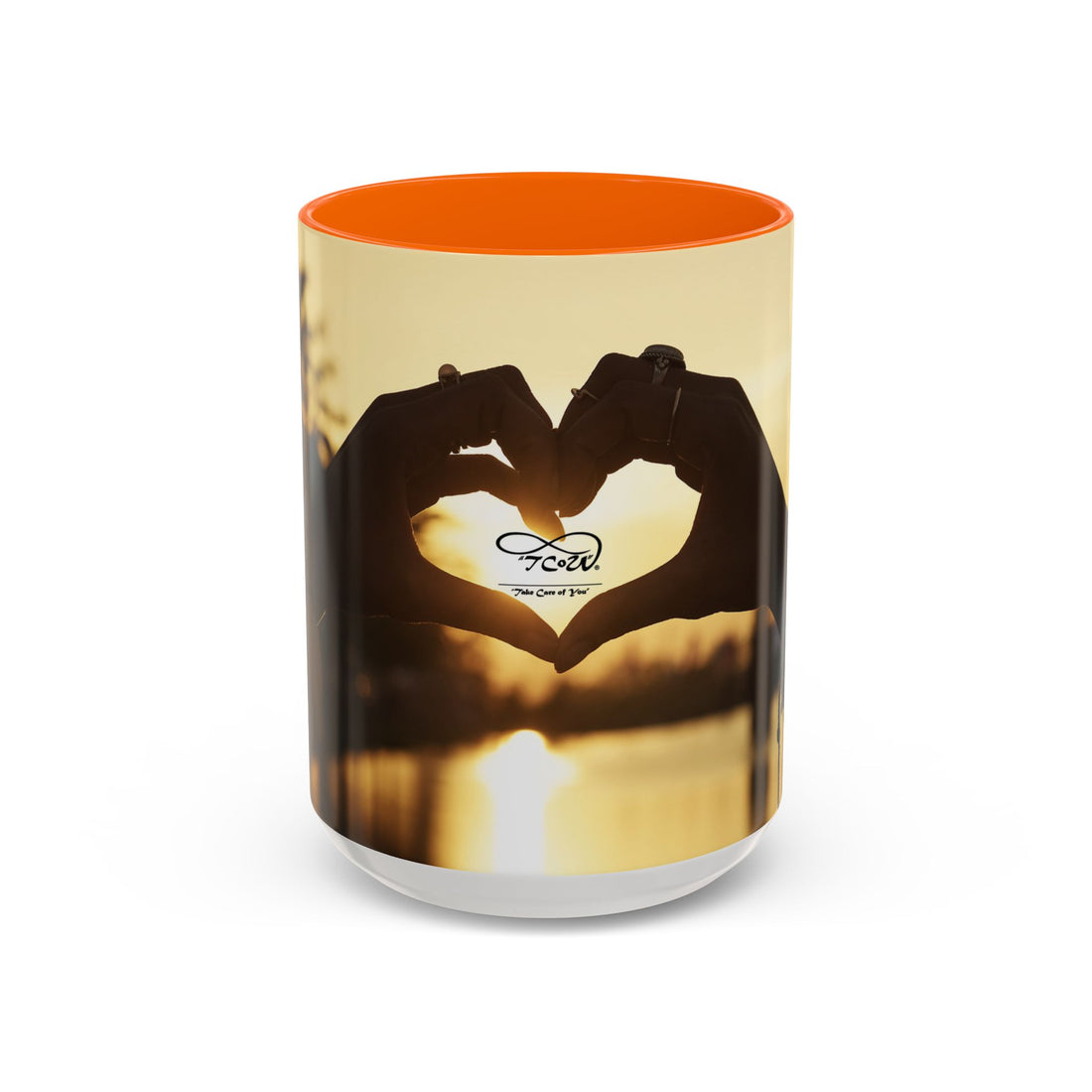 TCoU--Take Care of You -- Love Heart Sunset Accent Coffee Mug – Perfect to start your Morning choose from 11/15 oz. and many colors