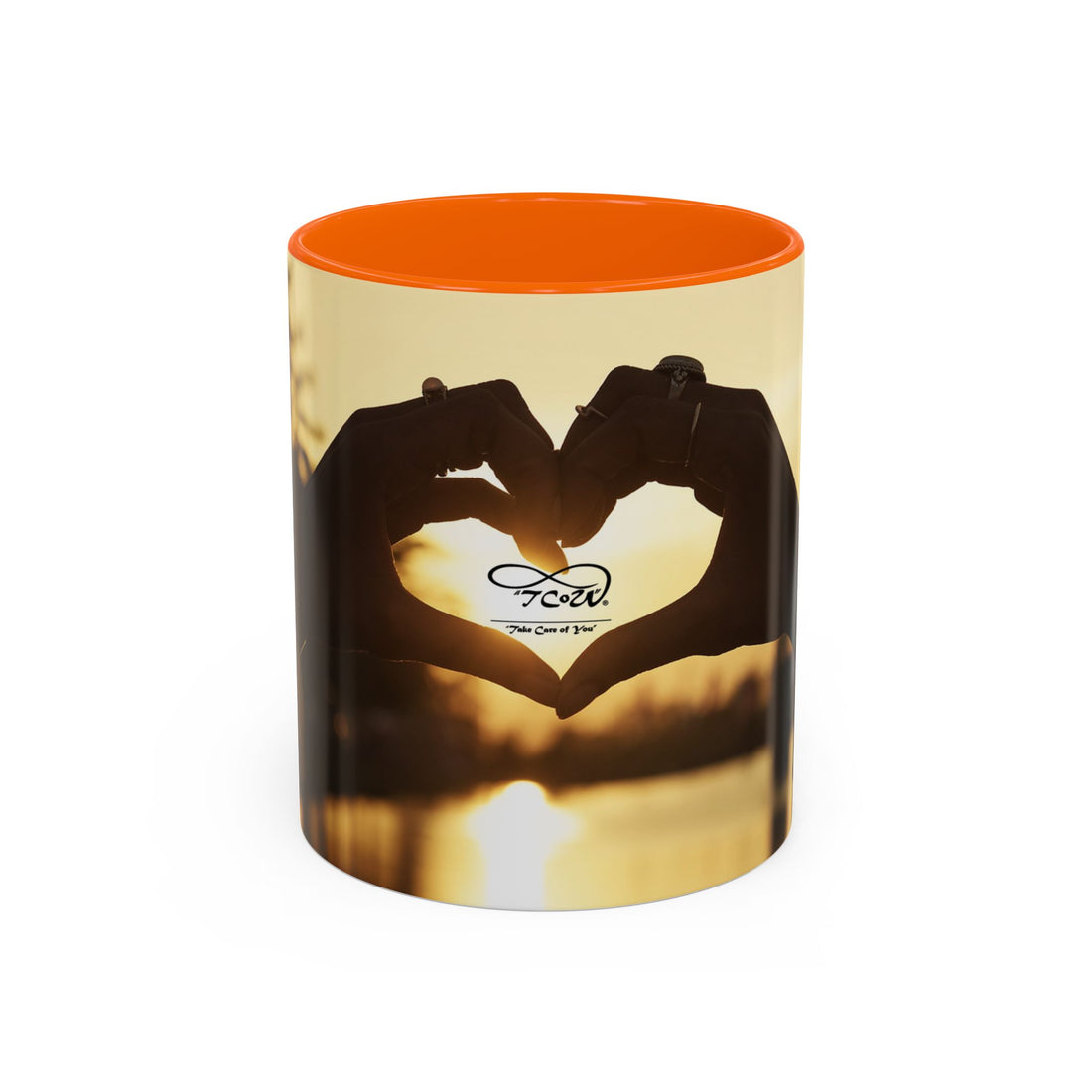 TCoU--Take Care of You -- Love Heart Sunset Accent Coffee Mug – Perfect to start your Morning choose from 11/15 oz. and many colors