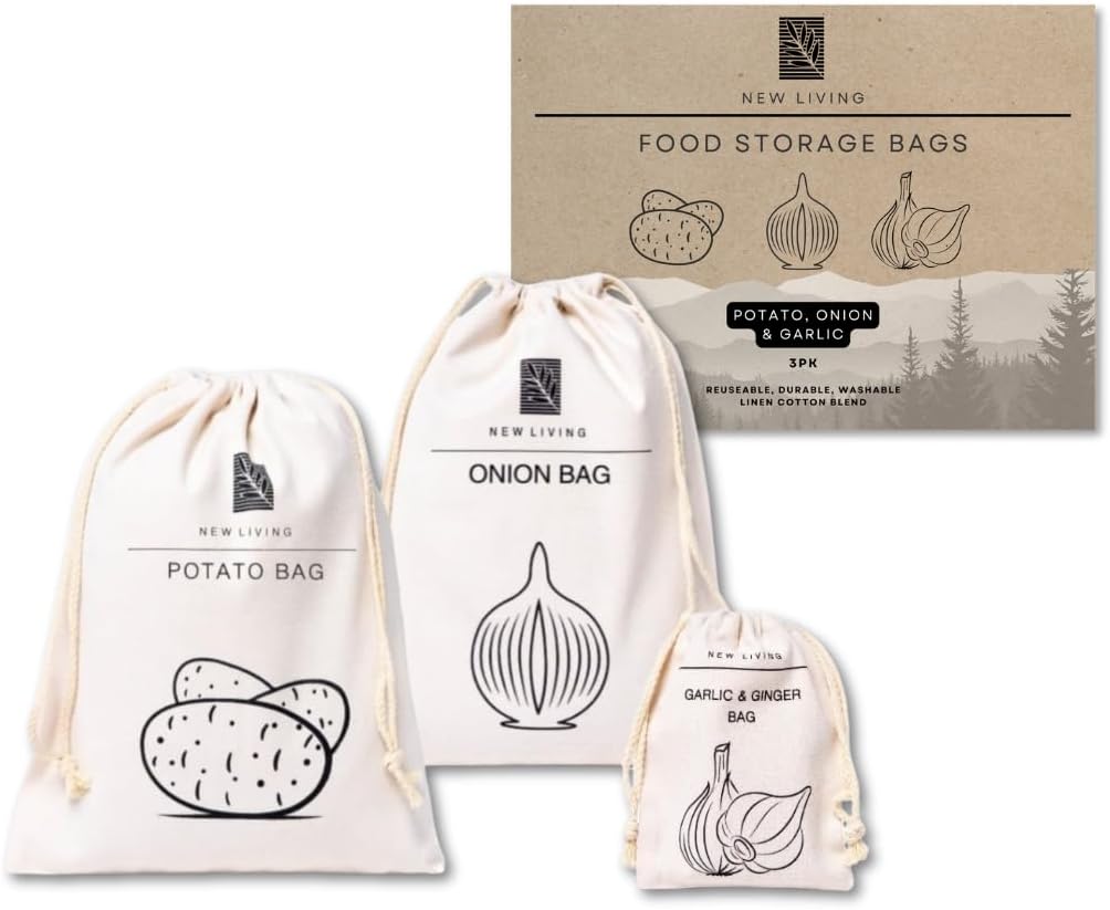 Reusable Food Storage Bags-Potato, Garlic & Onion 3 Pack Bundle | Linen Cotton Blend Material | 30 * 40 cm, ,TCoU Recommendations from Amazon Products