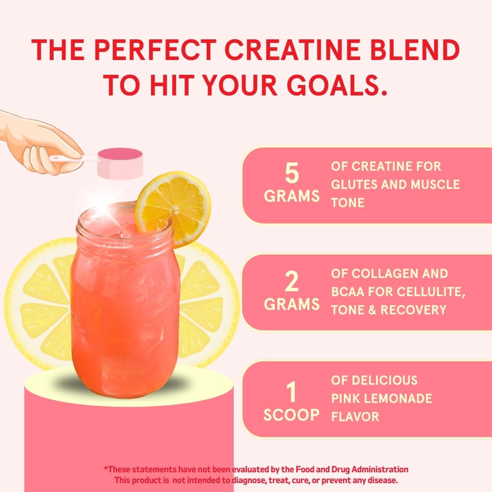 Creatine Peach Perfect Monohydrate Powder, Glute Builder Creatine for Women with Collagen, BCAAs, 5g Vegan Micronized Creatine per Serving, for Energy, Muscle Support, 30 SVG, Peach Flavor, TCoU Recommendations from Amazon Products