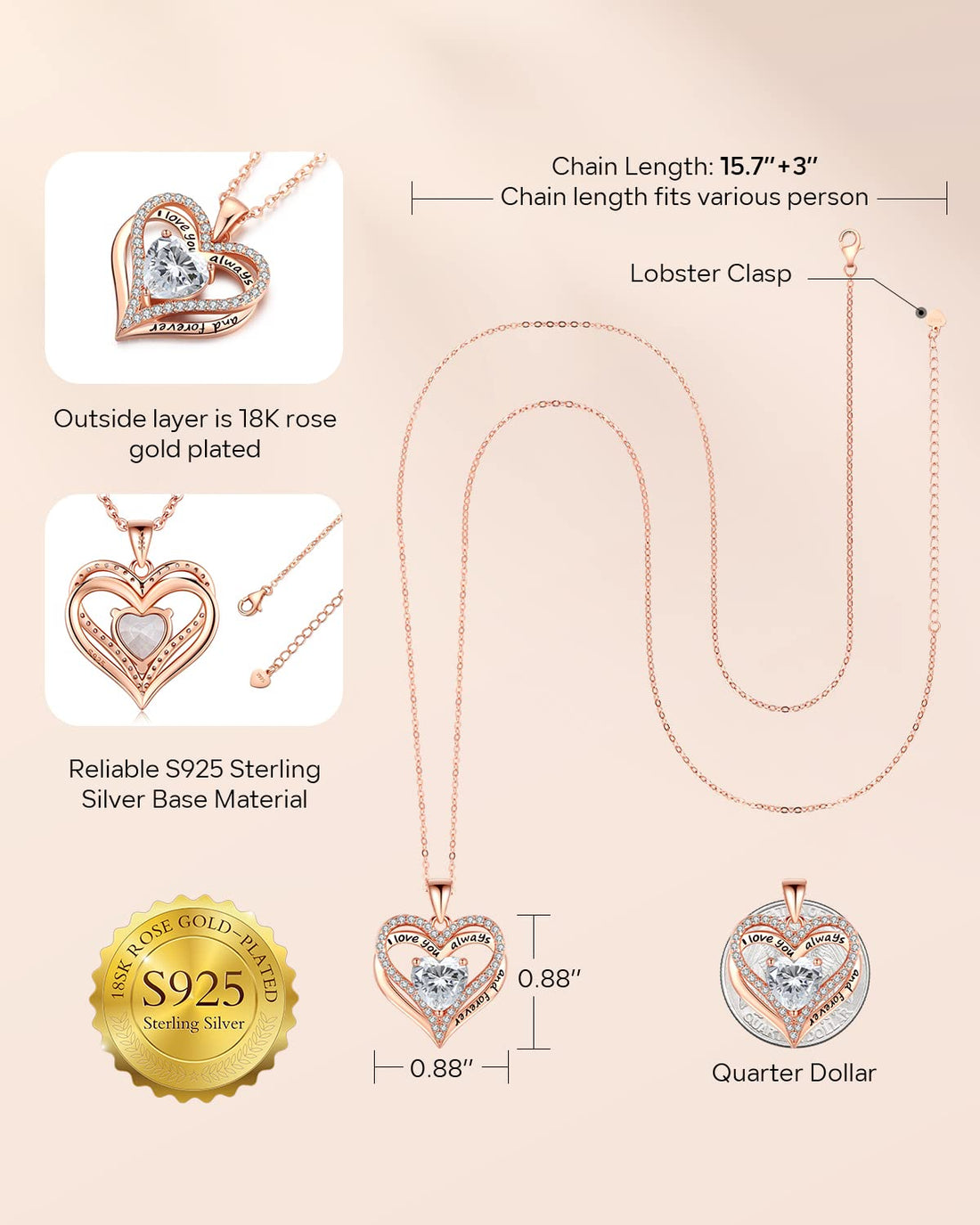 Always & Forever--I Love you Heart Necklace--S925 Sterling Silver Necklace for Women, TCoU Recommendations from Amazon Products
