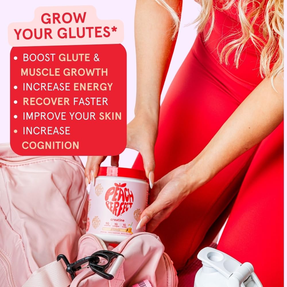 Creatine Peach Perfect Monohydrate Powder, Glute Builder Creatine for Women with Collagen, BCAAs, 5g Vegan Micronized Creatine per Serving, for Energy, Muscle Support, 30 SVG, Peach Flavor, TCoU Recommendations from Amazon Products