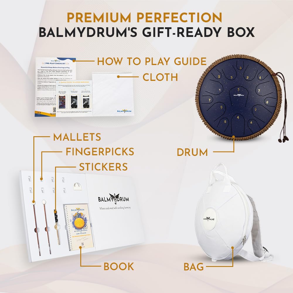 The Balmy Drum - 15 Note 14 Inch Steel Tongue Drum, Steel Drum Instrument, Drums For Children and Adults, Balmy Drum Set for Kids with Music Book, Handpan, Mallet and Carry Bag (Blue), TCoU Recommendations from Amazon Products