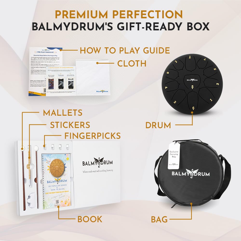 The Balmy Drum - 15 Note 14 Inch Steel Tongue Drum, Steel Drum Instrument, Drums For Children and Adults, Balmy Drum Set for Kids with Music Book, Handpan, Mallet and Carry Bag (Blue), TCoU Recommendations from Amazon Products