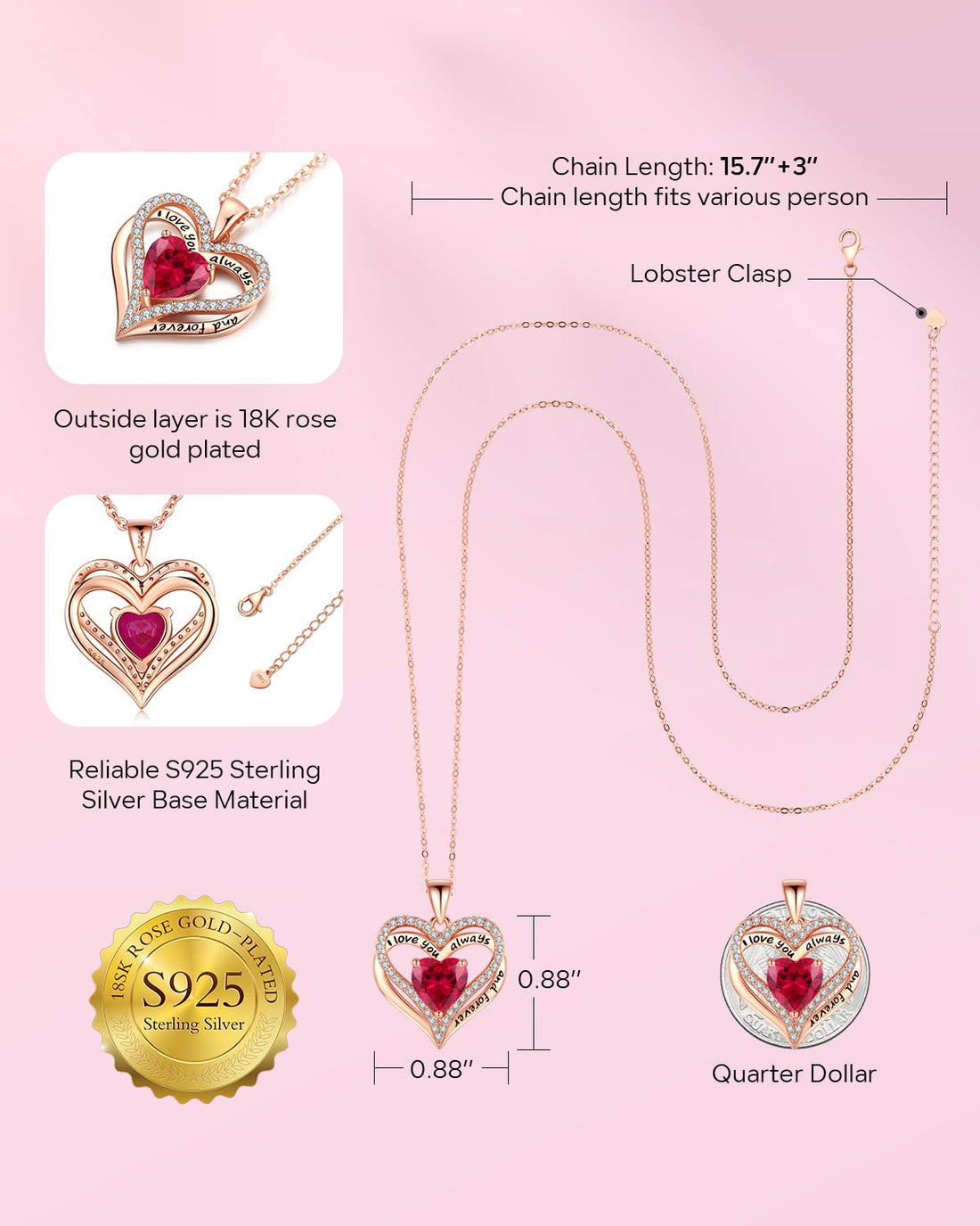 Always & Forever--I Love you Heart Necklace--S925 Sterling Silver Necklace for Women, TCoU Recommendations from Amazon Products