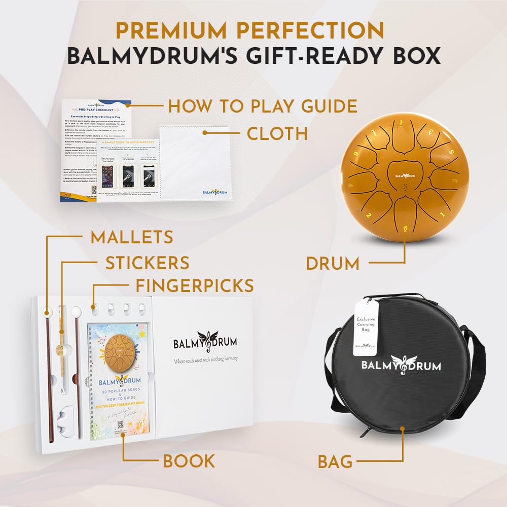 The Balmy Drum - 15 Note 14 Inch Steel Tongue Drum, Steel Drum Instrument, Drums For Children and Adults, Balmy Drum Set for Kids with Music Book, Handpan, Mallet and Carry Bag (Blue), TCoU Recommendations from Amazon Products