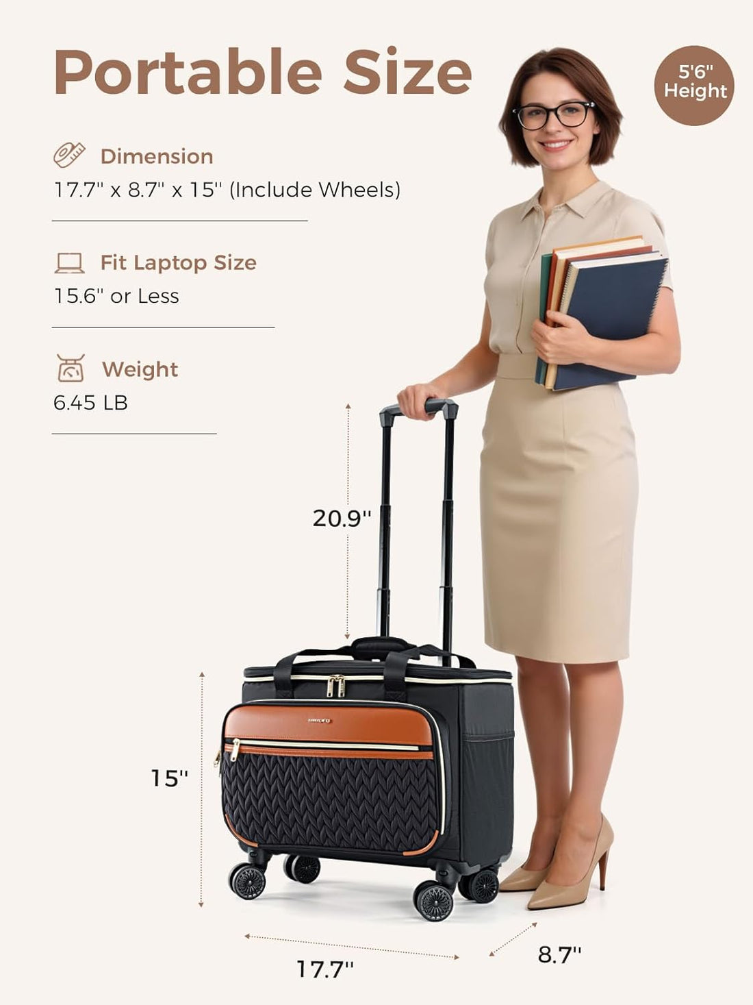 Rolling Bag with 4-Wheels 360° Spinner, Hardside Rolling Tote Work Bags for Women, Teacher, Office, Craft, Nurse, Large Roller Laptop, Briefcase, with Accordion File, Quilted Black-TCoU Recommendations from Amazon Products