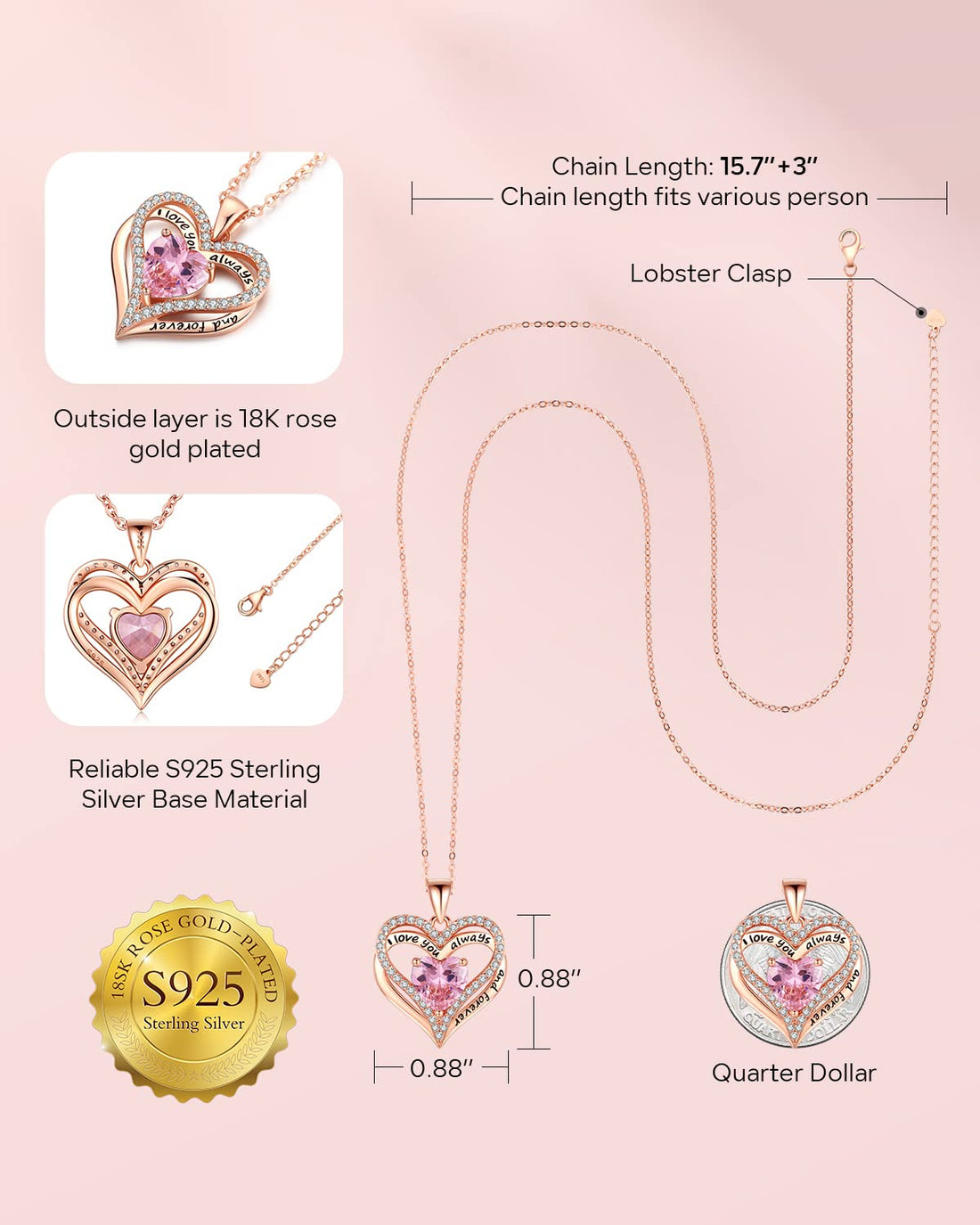Always & Forever--I Love you Heart Necklace--S925 Sterling Silver Necklace for Women, TCoU Recommendations from Amazon Products