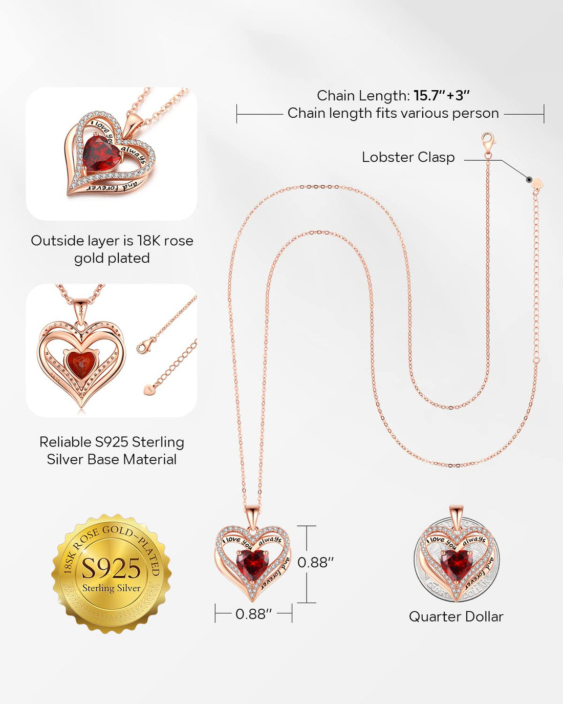 Always & Forever--I Love you Heart Necklace--S925 Sterling Silver Necklace for Women, TCoU Recommendations from Amazon Products