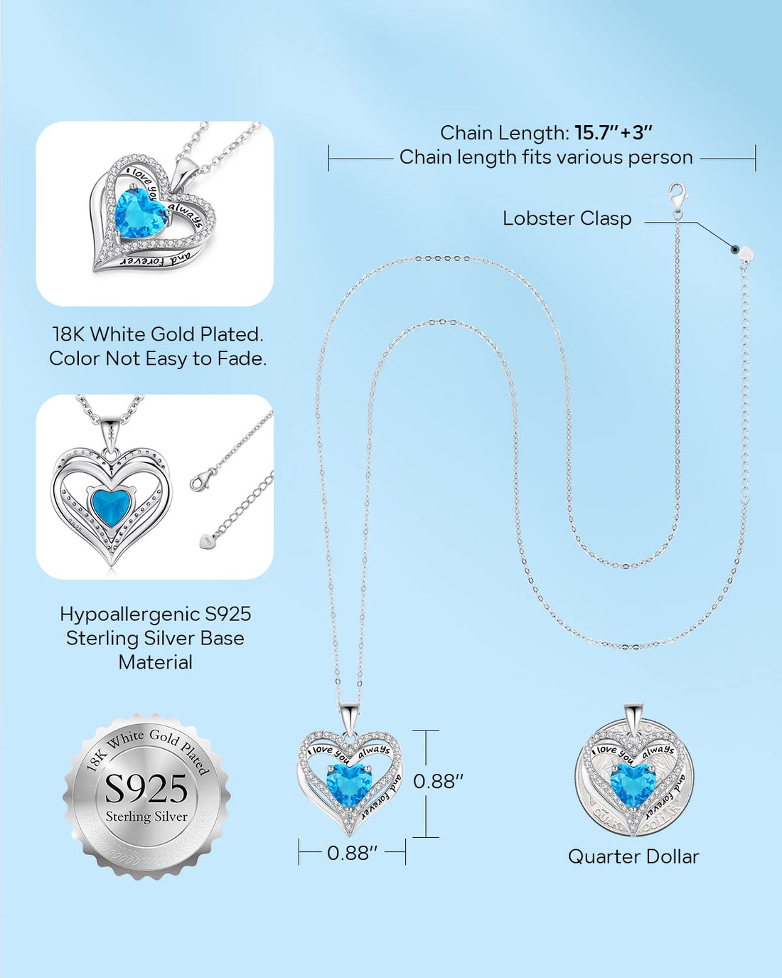 Always & Forever--I Love you Heart Necklace--S925 Sterling Silver Necklace for Women, TCoU Recommendations from Amazon Products