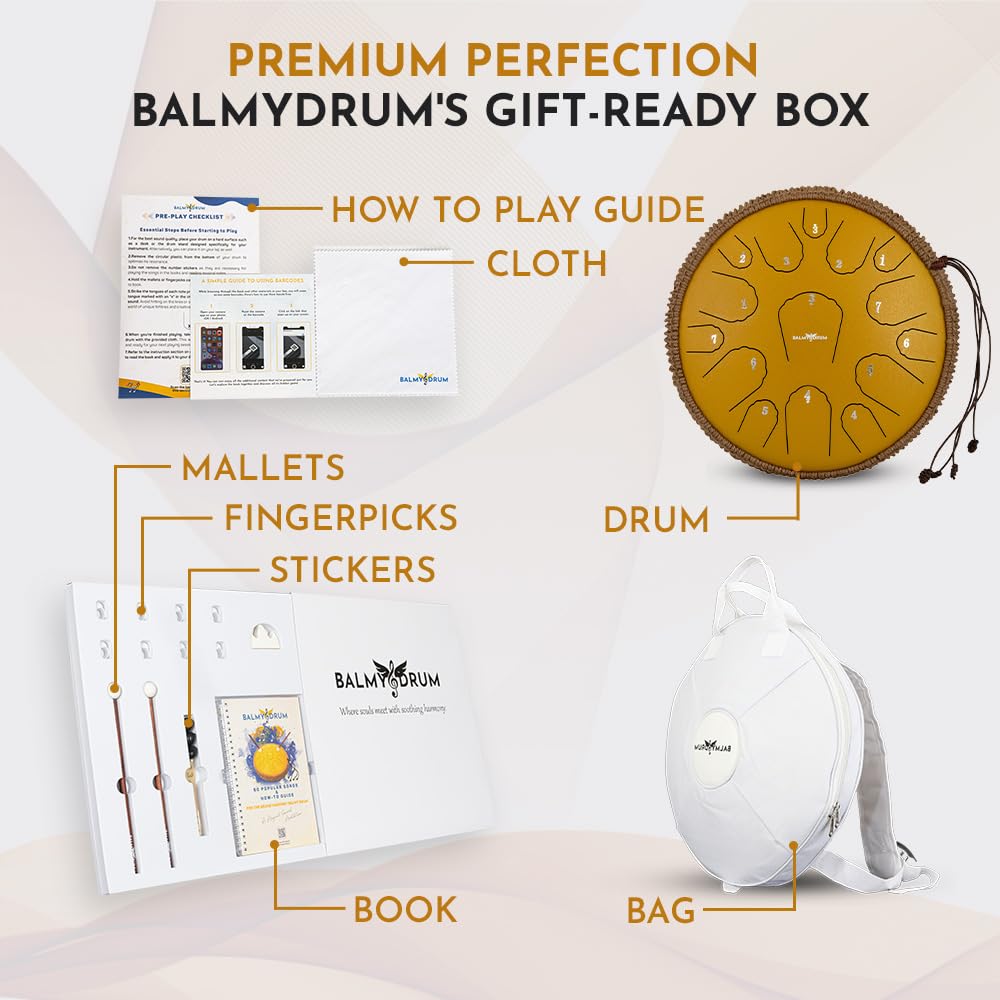The Balmy Drum - 15 Note 14 Inch Steel Tongue Drum, Steel Drum Instrument, Drums For Children and Adults, Balmy Drum Set for Kids with Music Book, Handpan, Mallet and Carry Bag (Blue), TCoU Recommendations from Amazon Products