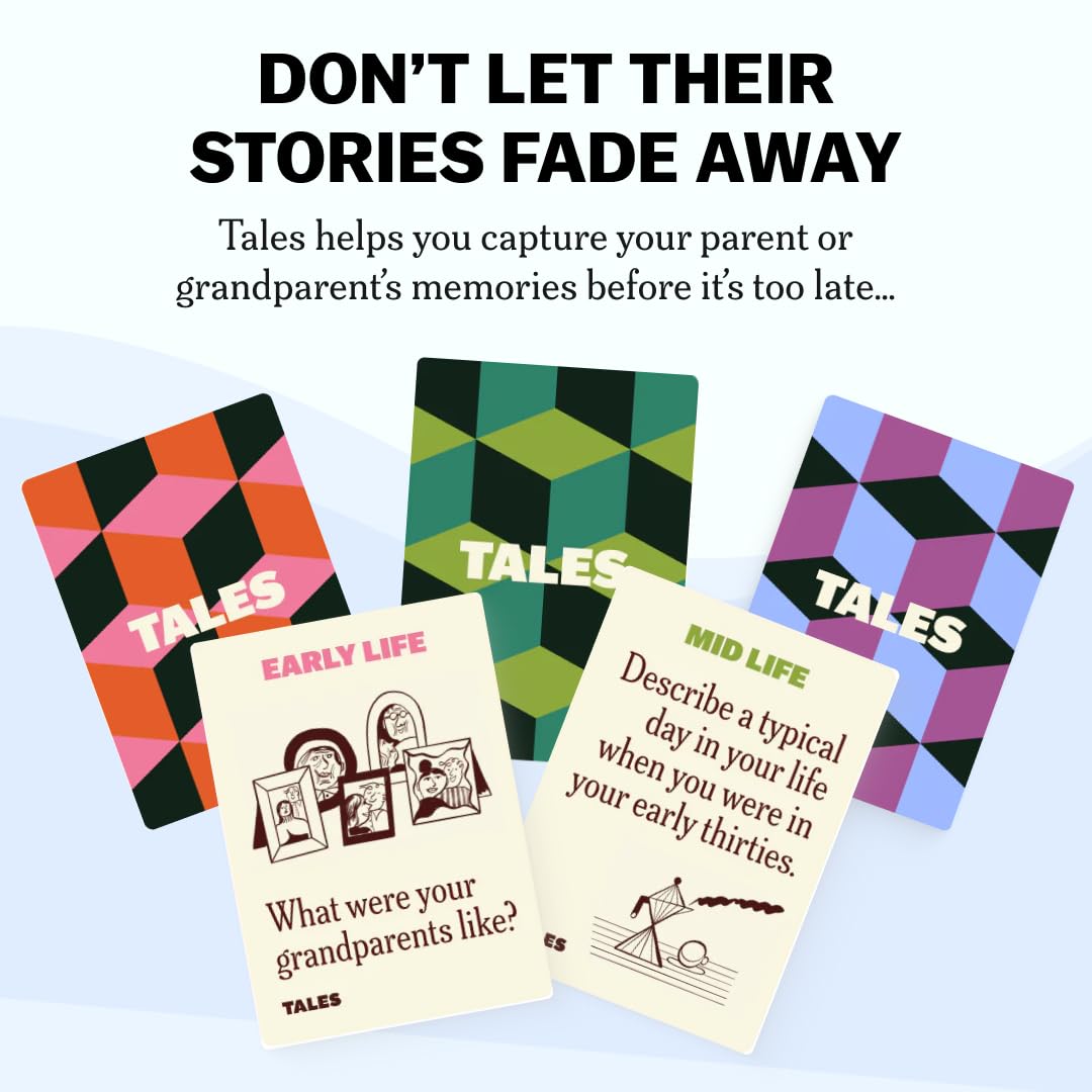 Party game--TALES 150 Life Story Interview Kit, Conversation Cards, for Grandparents, Parents, Families, Adults, Game Night, Road Trips, Dinner Table, Getting to Know You (New Edition), TCoU Recommendations from Amazon Products