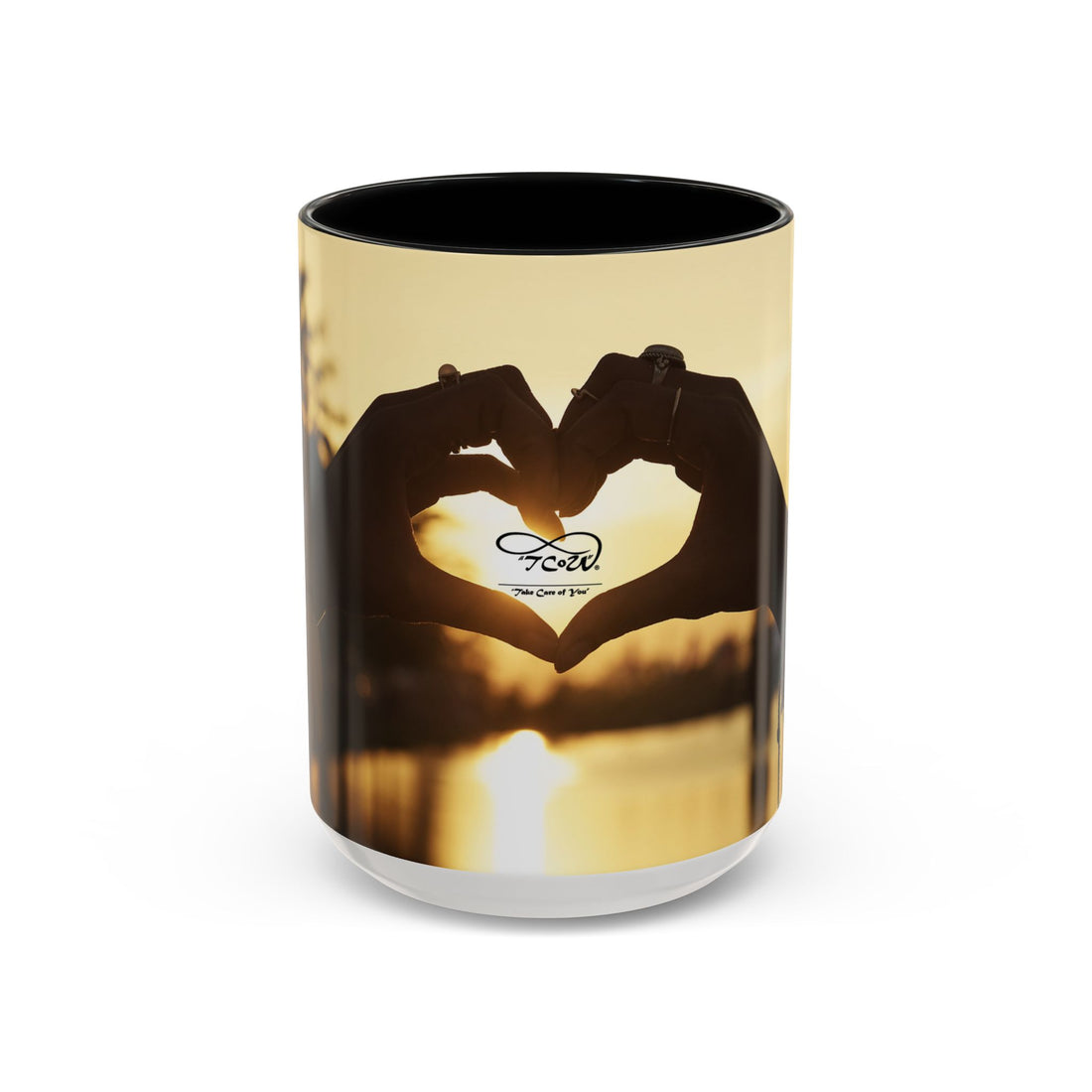 TCoU--Take Care of You -- Love Heart Sunset Accent Coffee Mug – Perfect to start your Morning choose from 11/15 oz. and many colors