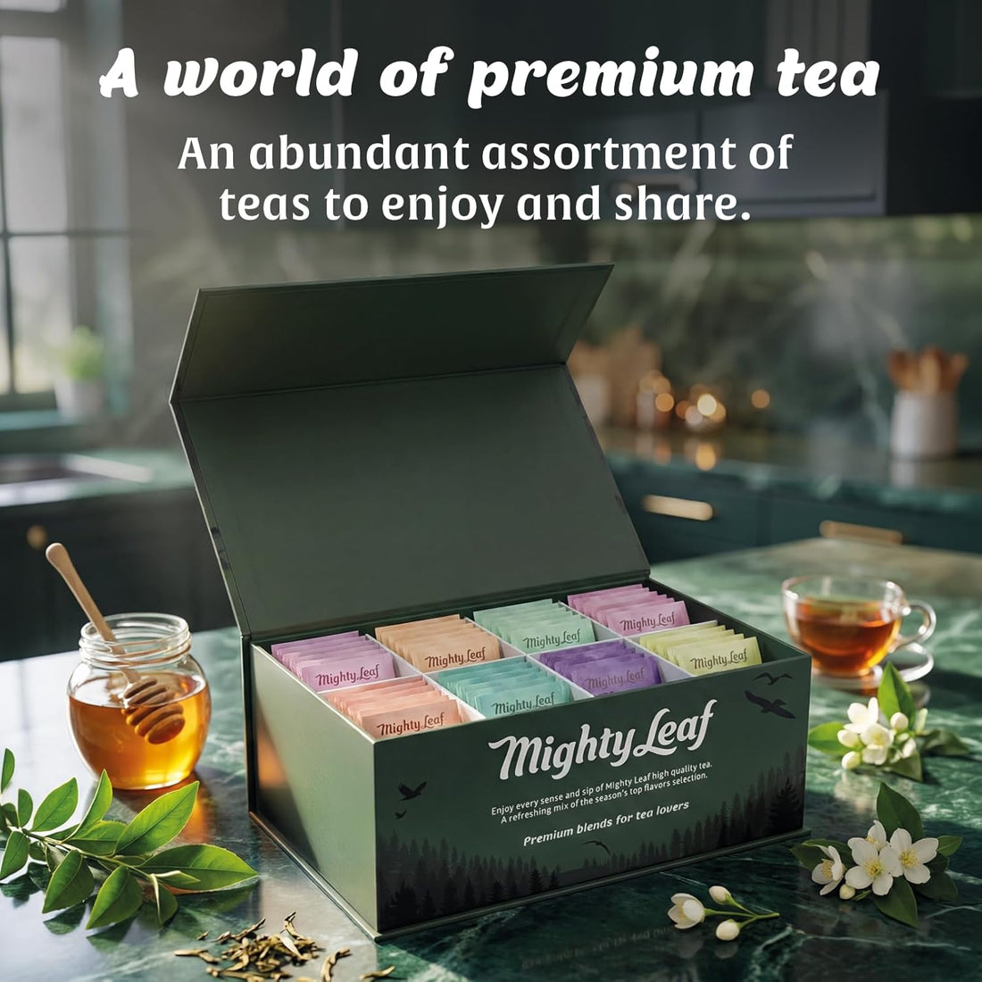 TEA--Mighty Leaf Organic Tea Sampler – 40 Count Silken Tea Bags – 8 Assorted Flavors: Tropical Green, Chamomile Citrus, Earl Grey, Vanilla Bean, White Orchard, Breakfast, Spring Jasmine, African Nectar – TCoU Recommendations from Amazon Products
