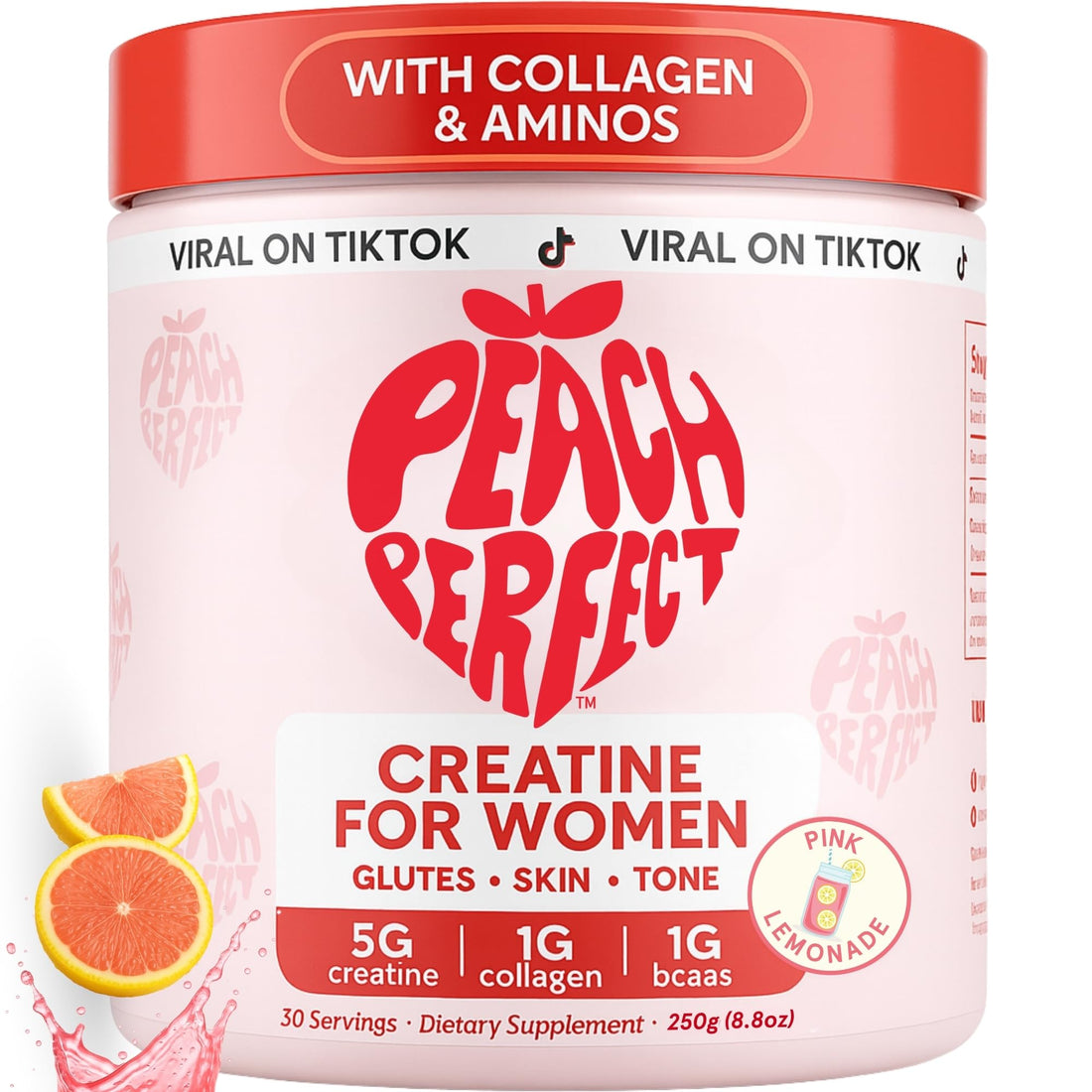 Creatine Peach Perfect Monohydrate Powder, Glute Builder Creatine for Women with Collagen, BCAAs, 5g Vegan Micronized Creatine per Serving, for Energy, Muscle Support, 30 SVG, Peach Flavor, TCoU Recommendations from Amazon Products