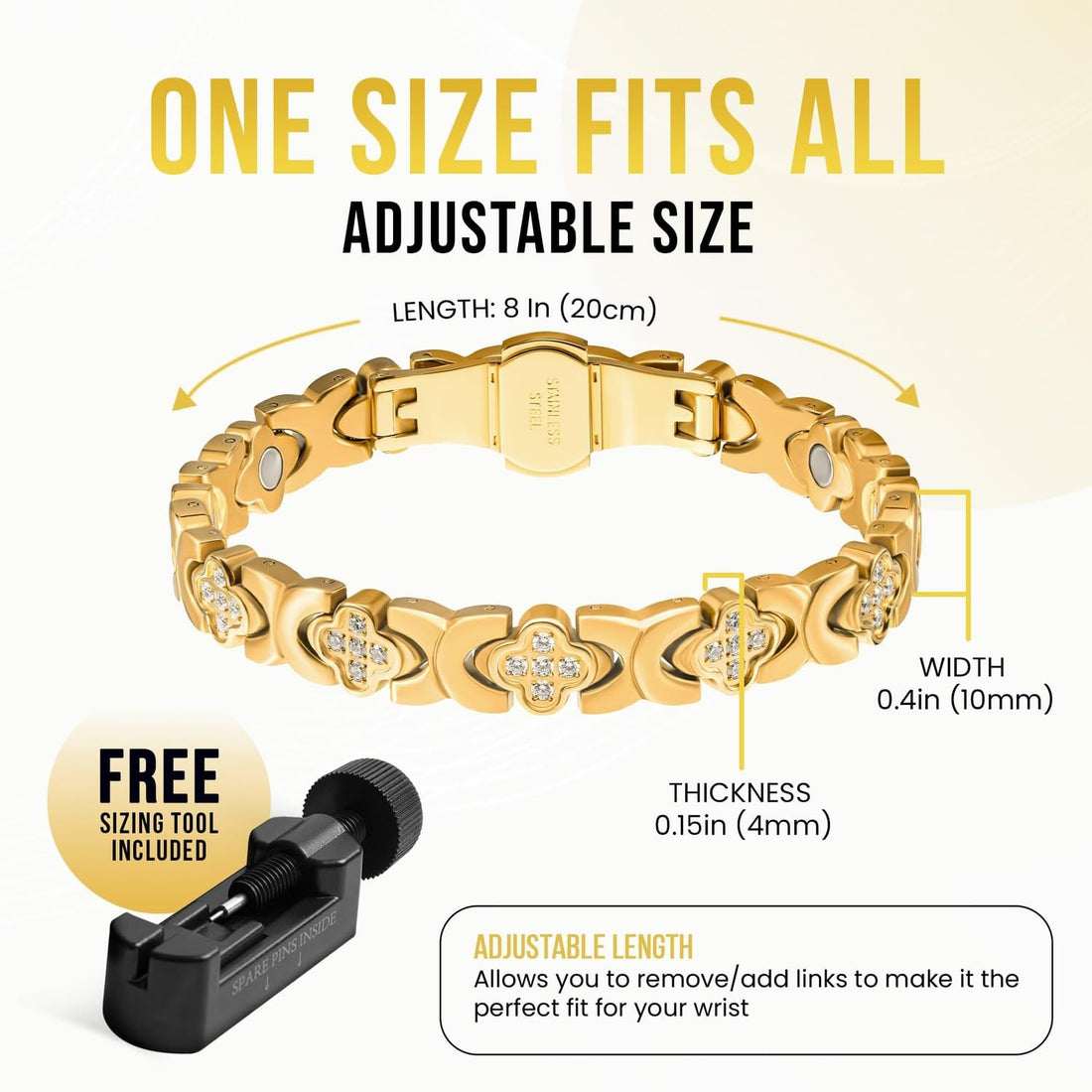 MagnetRX® Magnetic Bracelets for Women — Premium Four Leaf Clover Bracelet with Crystals and Ultra Strength Magnets — Adjustable Length with Included Sizing Tool (Gold), TCoU Recommendations from Amazon Products