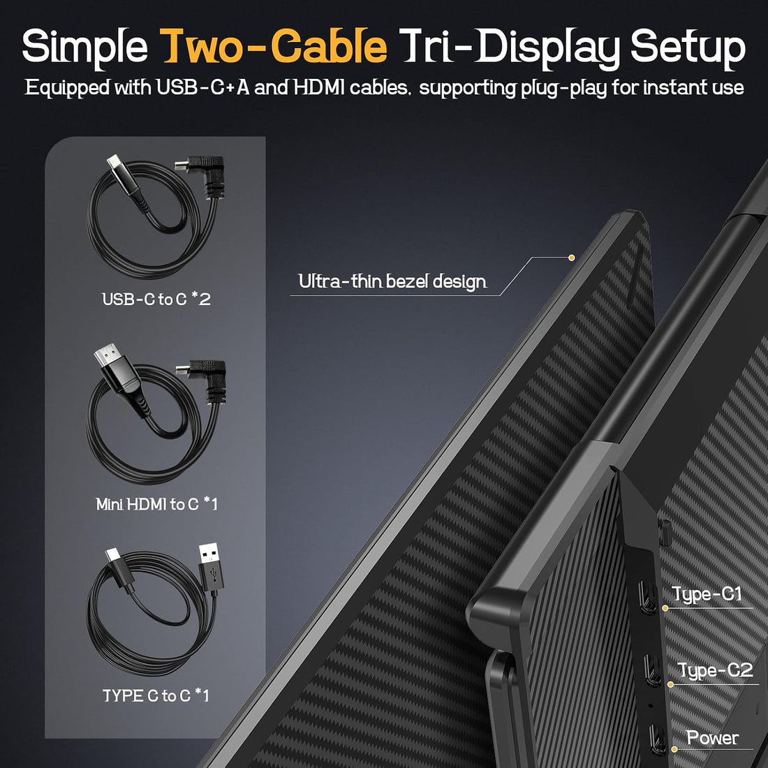 XX-Shop Amazon Products-TCoU affiliate--Laptop Screen Extender, 14'' FHD 1080P Ultra-Slim Triple Portable Monitor for Laptops, Two Cable USB-C Travel Monitor Extender Plug & Play for 13"-17" Laptop, Compatible with Wins/Mac/Android/Chrome