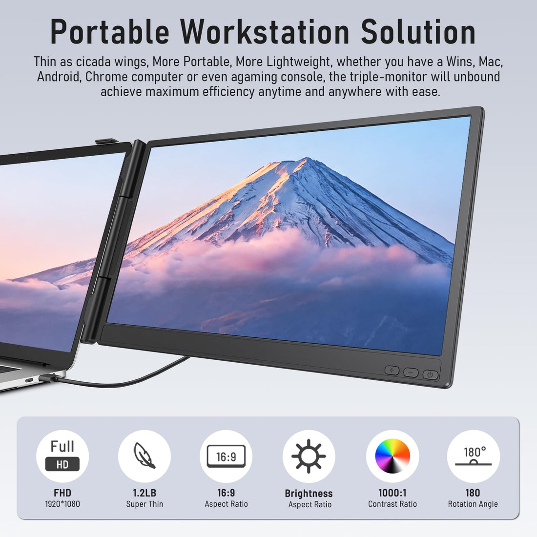 XX-Shop Amazon Products-TCoU affiliate--Laptop Screen Extender, 14'' FHD 1080P Ultra-Slim Triple Portable Monitor for Laptops, Two Cable USB-C Travel Monitor Extender Plug & Play for 13"-17" Laptop, Compatible with Wins/Mac/Android/Chrome