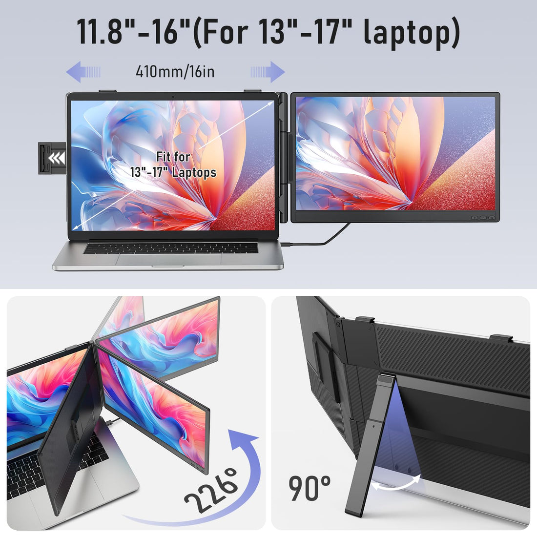 XX-Shop Amazon Products-TCoU affiliate--Laptop Screen Extender, 14'' FHD 1080P Ultra-Slim Triple Portable Monitor for Laptops, Two Cable USB-C Travel Monitor Extender Plug & Play for 13"-17" Laptop, Compatible with Wins/Mac/Android/Chrome