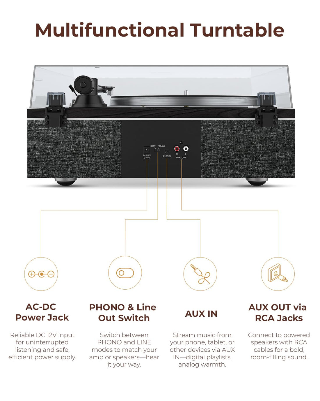 Vinyl Record Player with Bluetooth Input/Output, All-in-One Vintage Turntable Built in Speakers, Phono Preamp & DSP, AT-3600L Cartridge, 33/45 RPM (Walnut), TCoU Recommendations from Amazon Products