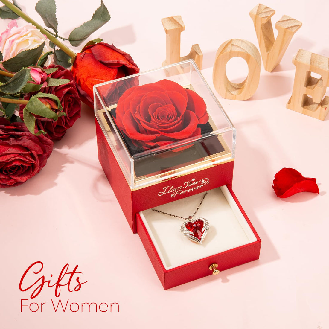 Heart Shaped Necklace--NEWNOVE Preserved Real Purple Rose with Angle Wings Necklace, Valentines Day Flowers Gifts for Mom Grandma Wife Girlfriend, I Love You Gifts for Her, Anniversary or Birthday Gifts for Women, TCoU Recommendations from Amazon Products