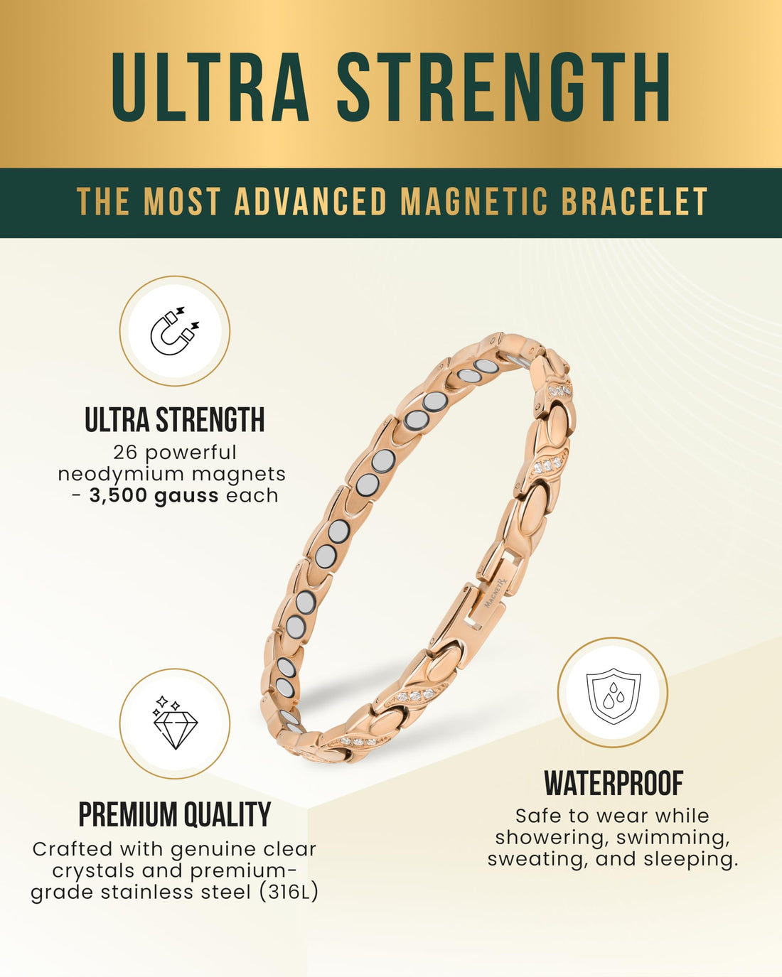 MagnetRX® Magnetic Bracelets for Women — Premium Four Leaf Clover Bracelet with Crystals and Ultra Strength Magnets — Adjustable Length with Included Sizing Tool (Gold), TCoU Recommendations from Amazon Products