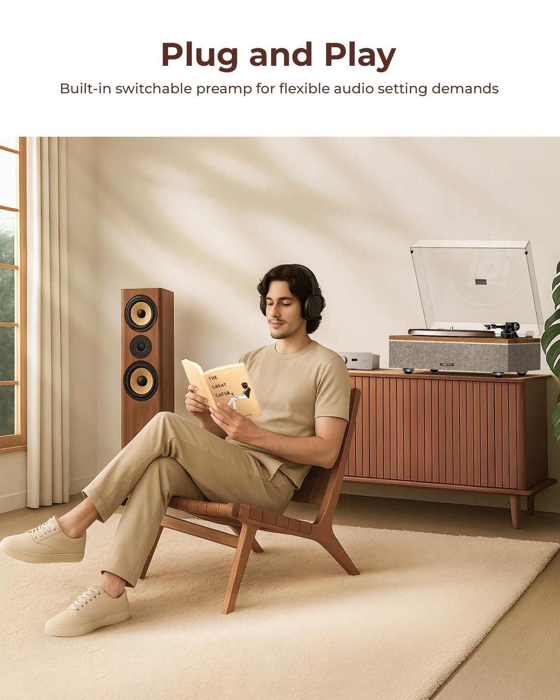Vinyl Record Player with Bluetooth Input/Output, All-in-One Vintage Turntable Built in Speakers, Phono Preamp & DSP, AT-3600L Cartridge, 33/45 RPM (Walnut), TCoU Recommendations from Amazon Products