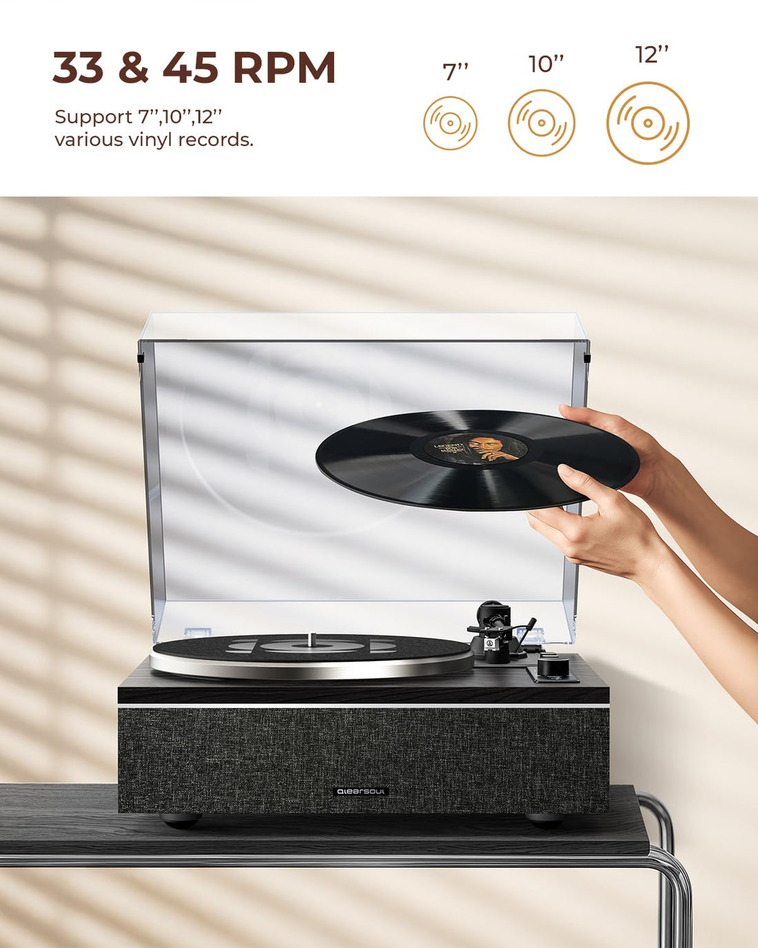 Vinyl Record Player with Bluetooth Input/Output, All-in-One Vintage Turntable Built in Speakers, Phono Preamp & DSP, AT-3600L Cartridge, 33/45 RPM (Walnut), TCoU Recommendations from Amazon Products