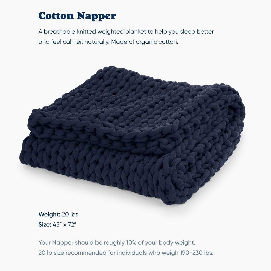Weighted Blankets--Bearaby Cotton Hand-Knit Weighted Blankets for Adults - Chunky Knit Blanket - Sustainable, Breathable, Organic, Cooling Weighted Blanket - Machine Washable (Midnight Blue, 15 lbs, 40"x72"), TCoU Recommendations from Amazon Products