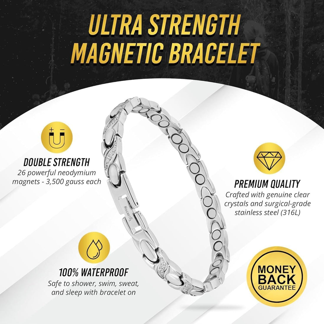 MagnetRX® Magnetic Bracelets for Women — Premium Four Leaf Clover Bracelet with Crystals and Ultra Strength Magnets — Adjustable Length with Included Sizing Tool (Gold), TCoU Recommendations from Amazon Products