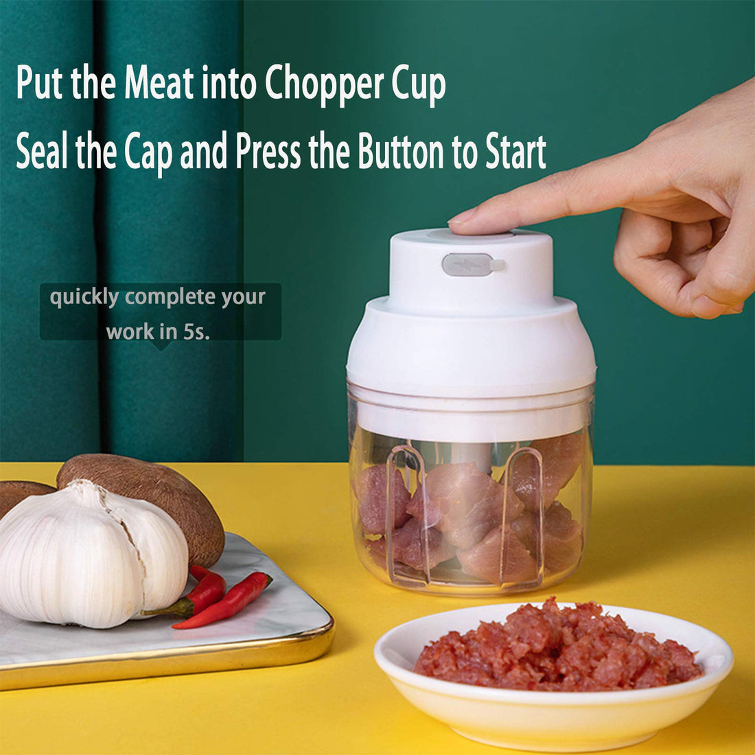 Electric Mini Food Chopper,250ML Portable Garlic Chopper with USB Charging Function, Mini Food Slicer for Onion Vegetables Chili Ginger Meat Nuts Fruits Salad (Green),TCoU Recommendations from Amazon Products