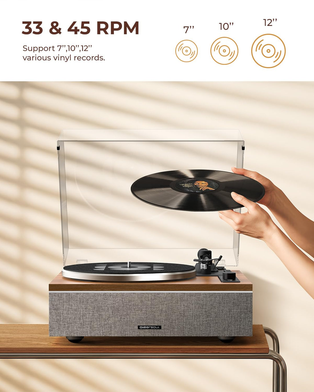 Vinyl Record Player with Bluetooth Input/Output, All-in-One Vintage Turntable Built in Speakers, Phono Preamp & DSP, AT-3600L Cartridge, 33/45 RPM (Walnut), TCoU Recommendations from Amazon Products