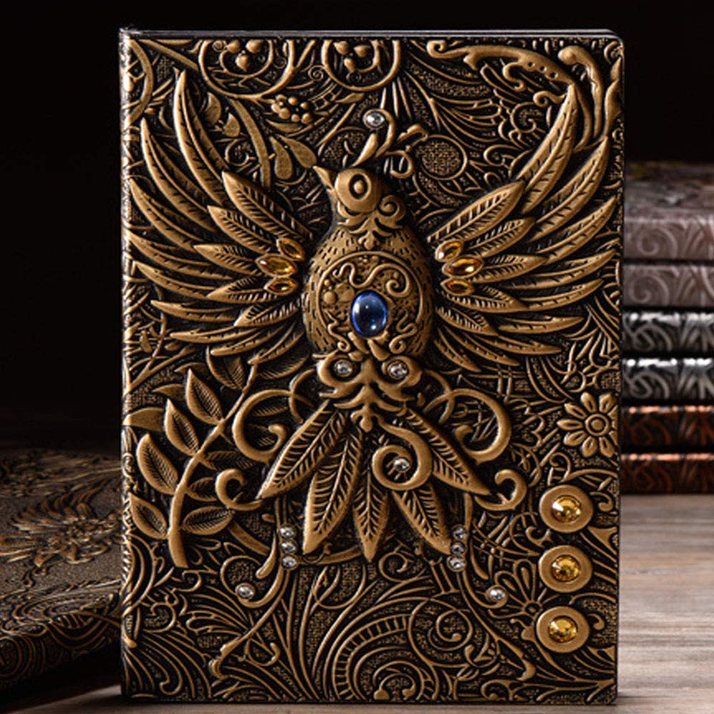 Journal Writing Embossed Leather Notebook - Antique Handmade Leather Daily Notepad Sketchbook, Travel Diary & Notebooks to Write in, Phoenix Gift For Men & Women, with Golden Classic Pen, (Bronze), TCoU Recommendations from Amazon Products