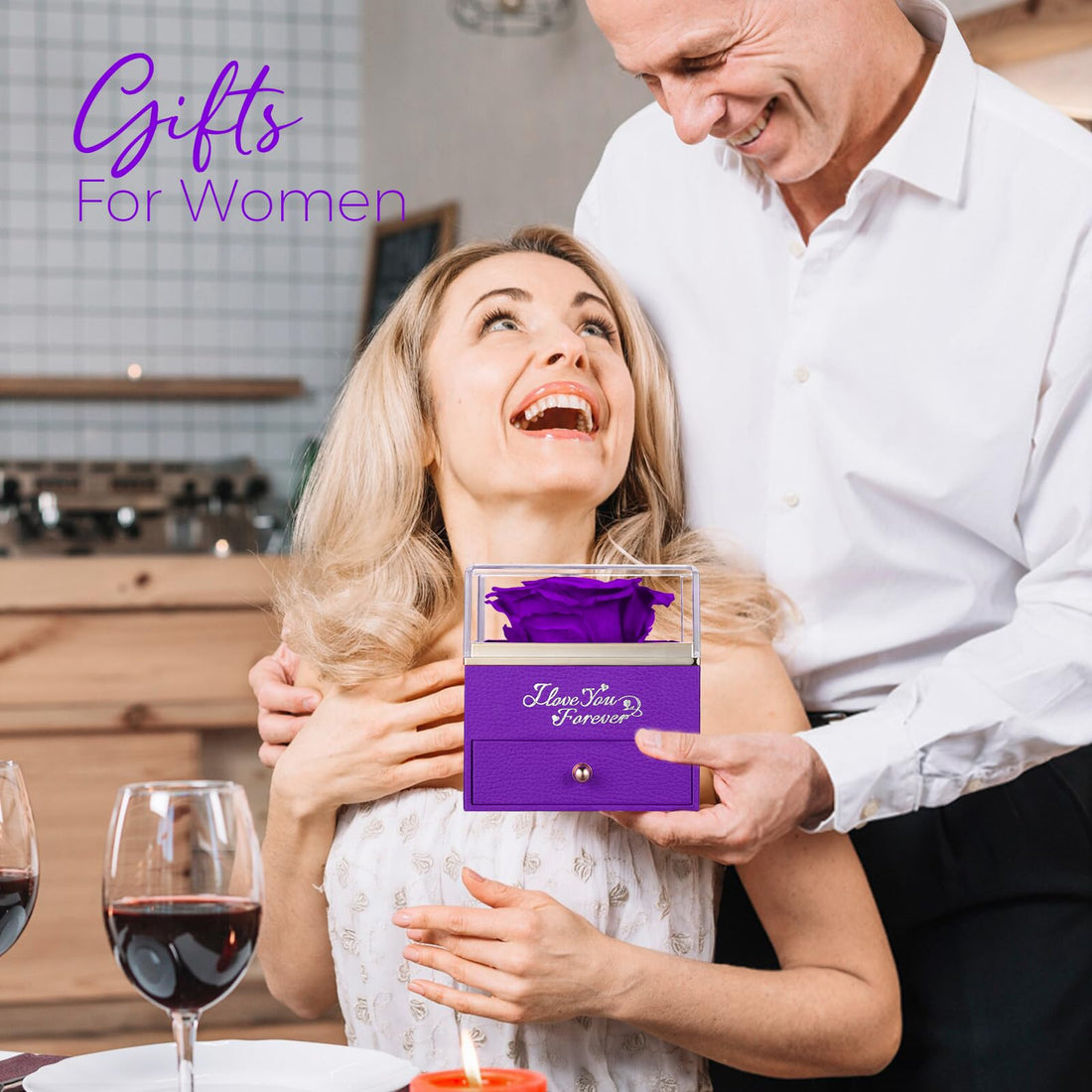 Heart Shaped Necklace--NEWNOVE Preserved Real Purple Rose with Angle Wings Necklace, Valentines Day Flowers Gifts for Mom Grandma Wife Girlfriend, I Love You Gifts for Her, Anniversary or Birthday Gifts for Women, TCoU Recommendations from Amazon Products