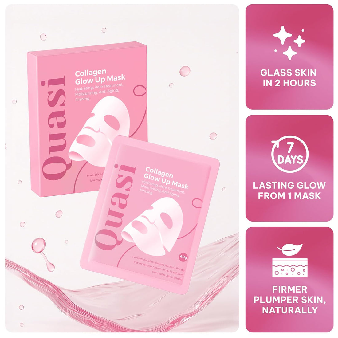Quasi Bio-Collagen Face Mask Overnight – Hydrating Korean Sheet Mask – Niacinamide & Low Molecular Collagen – Firming & Smoothing Skincare for All Skin Types – 4 Masks-TCoU Recommendations from Amazon Products