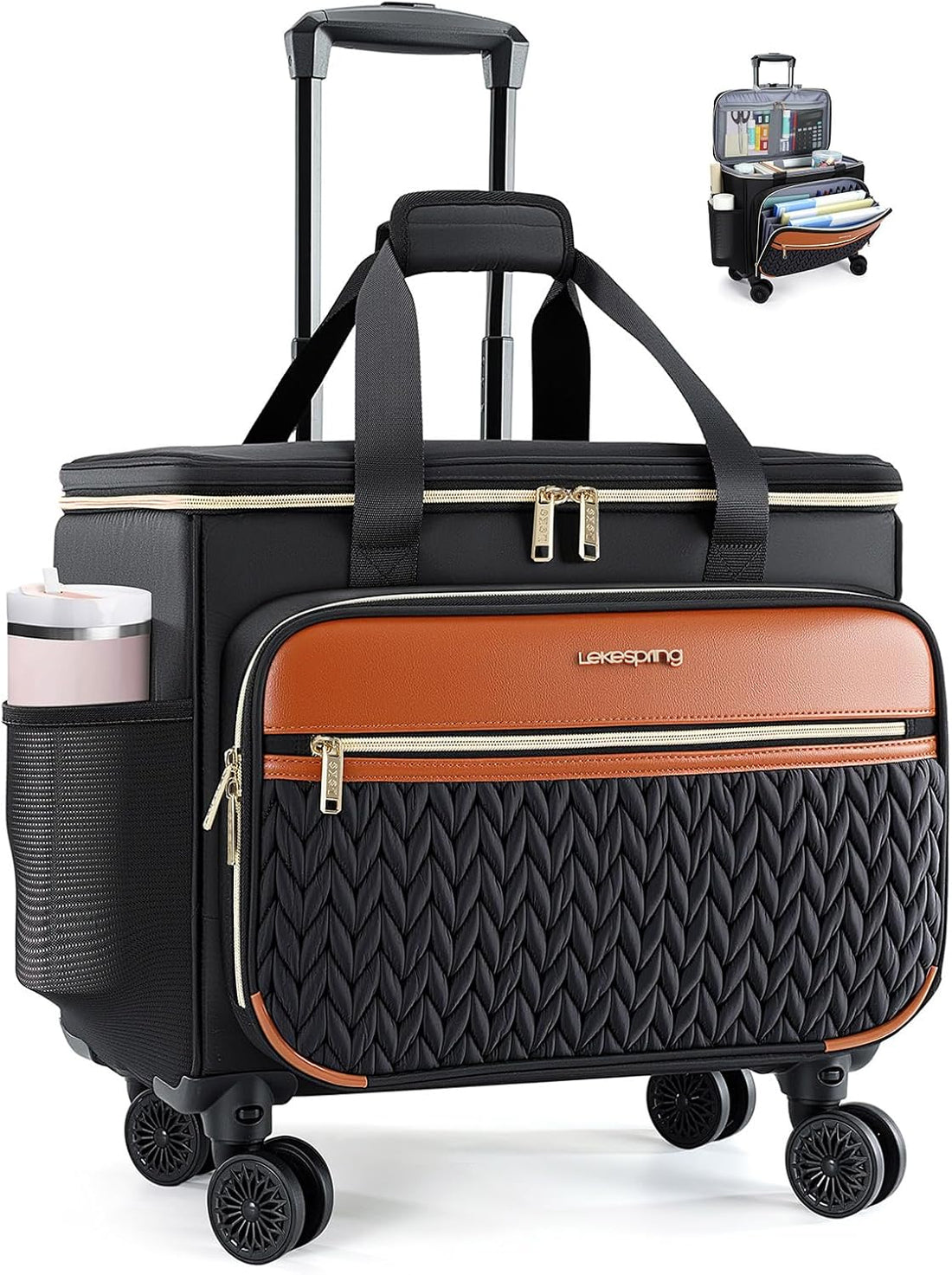 Rolling Bag with 4-Wheels 360° Spinner, Hardside Rolling Tote Work Bags for Women, Teacher, Office, Craft, Nurse, Large Roller Laptop, Briefcase, with Accordion File, Quilted Black-TCoU Recommendations from Amazon Products