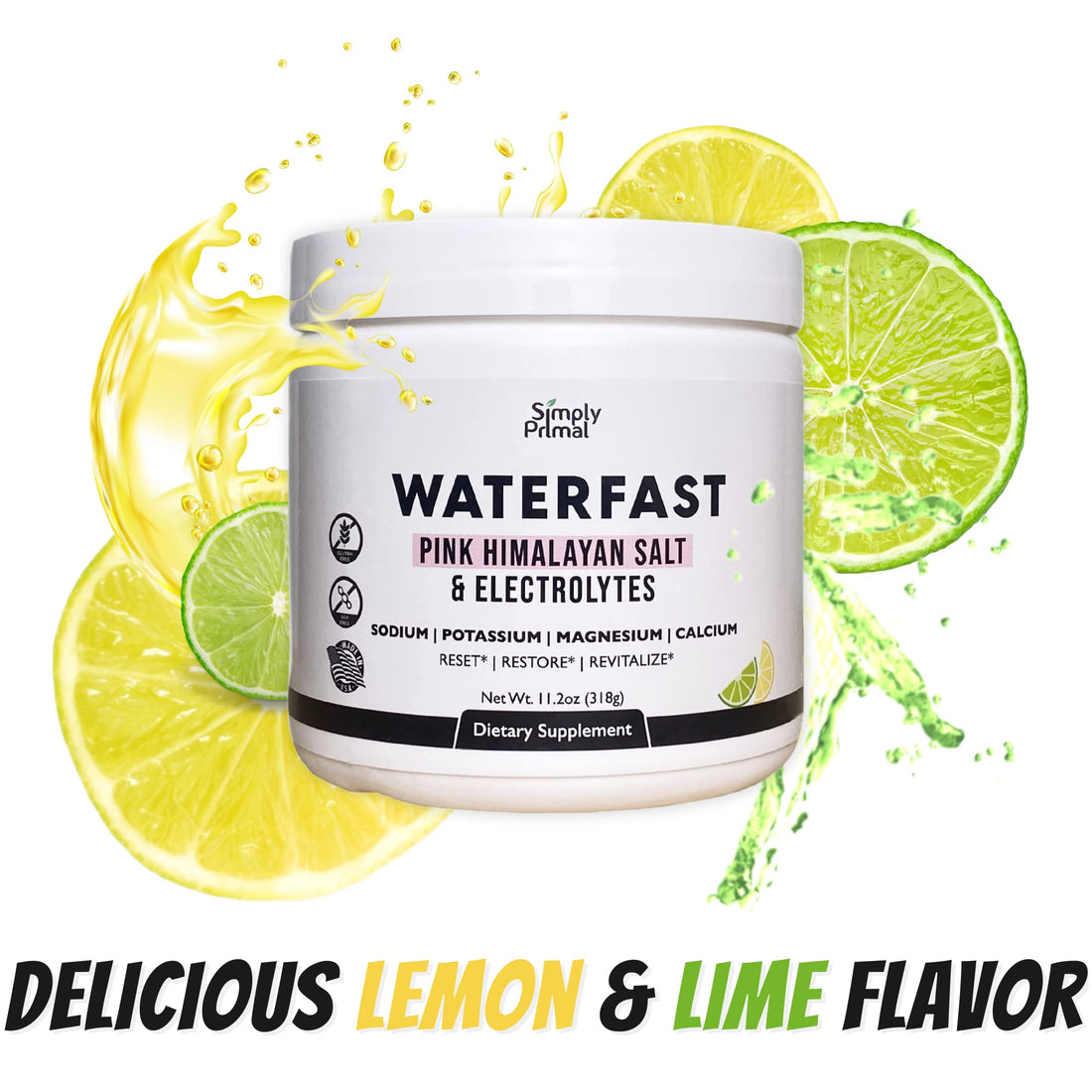 WATERFAST Keto Electrolyte Powder for Fasting and Hydration - Lemon Lime Flavor | Pink Himalayan Salt (Sodium), Potassium, Magnesium, Calcium | Sugar Free, Gluten Free, Soy Free, TCoU Recommendations from Amazon Products