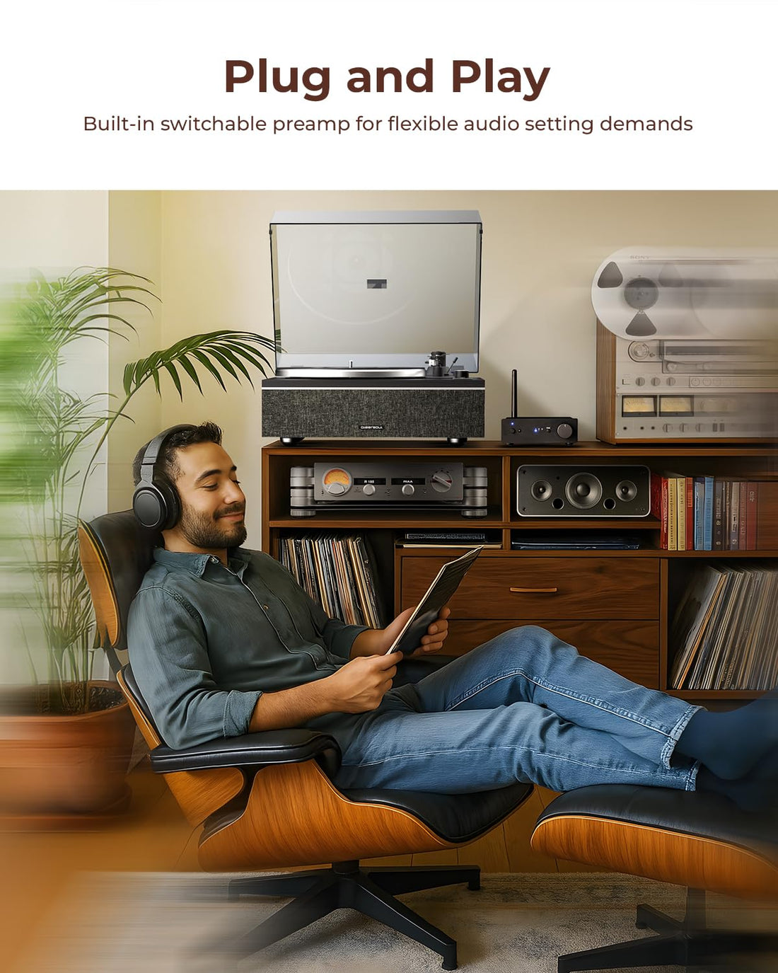 Vinyl Record Player with Bluetooth Input/Output, All-in-One Vintage Turntable Built in Speakers, Phono Preamp & DSP, AT-3600L Cartridge, 33/45 RPM (Walnut), TCoU Recommendations from Amazon Products