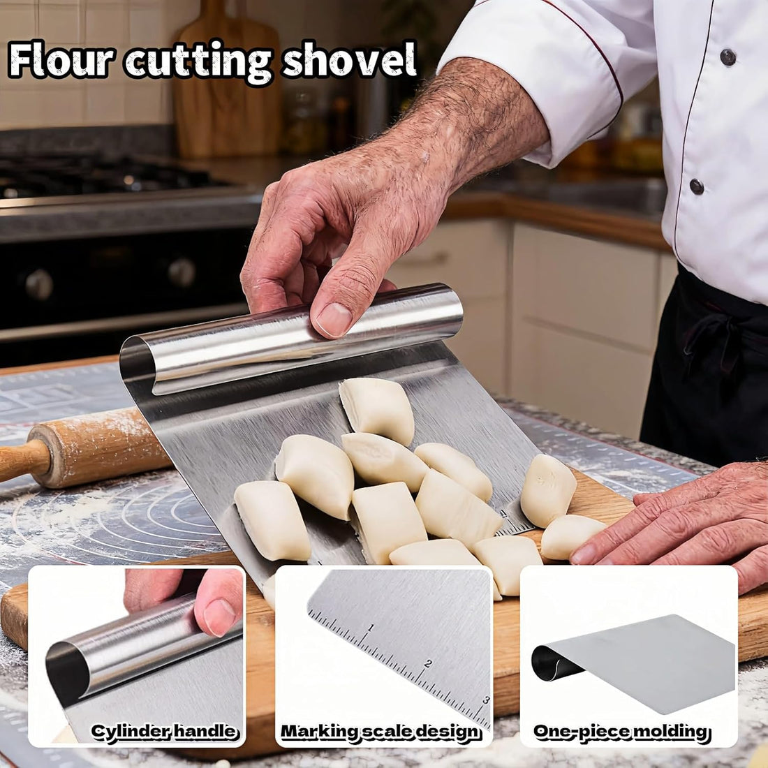 Dough Scraper and Bench Knife/scrapper--5.9" Professional Stainless Steel Dough Scraper and Bench Knife with Measurement Scale, Multi-Purpose Pastry Cutter for Baking, Pizza, Grill, Dough, Vegetables, TCoU Recommendations from Amazon Products