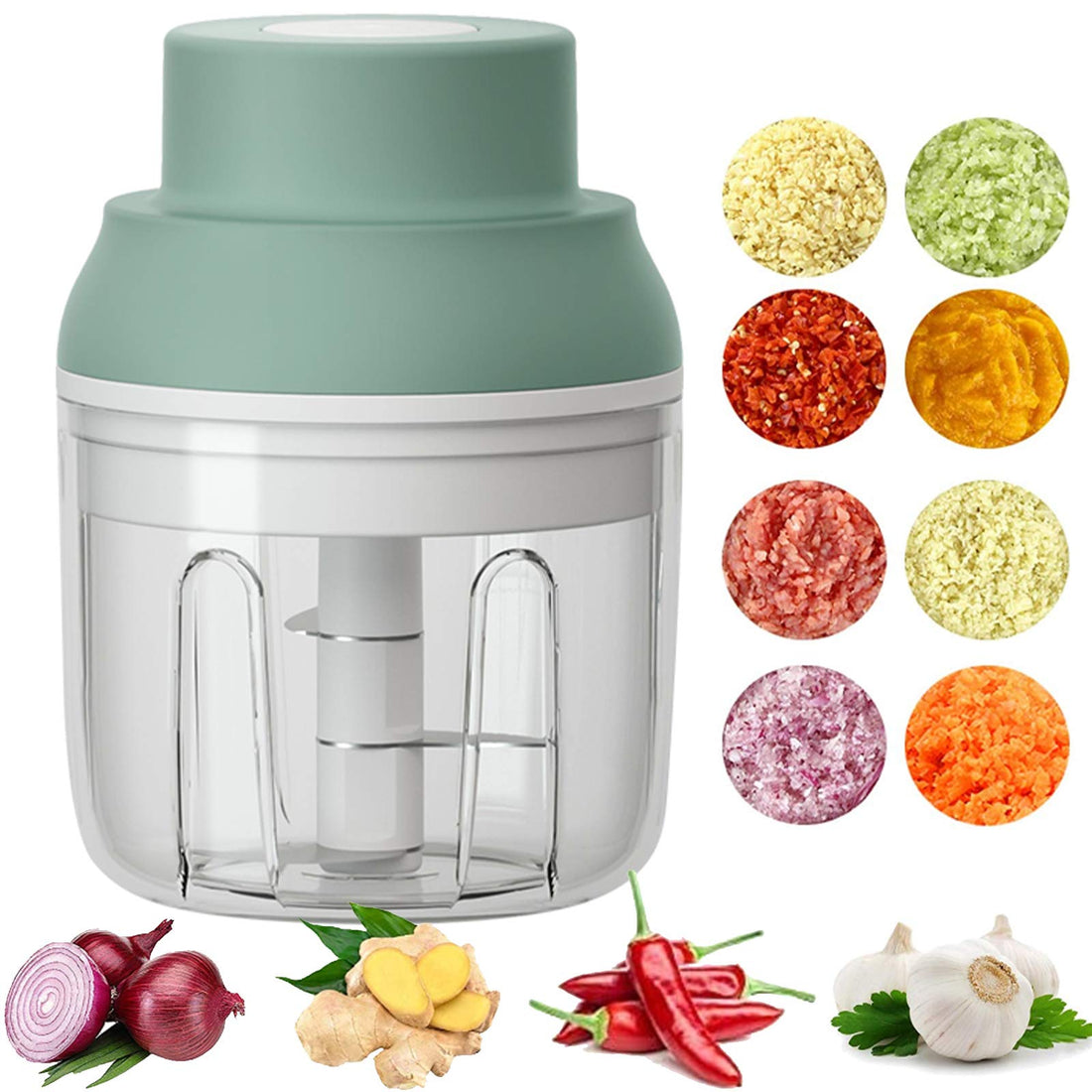 Electric Mini Food Chopper,250ML Portable Garlic Chopper with USB Charging Function, Mini Food Slicer for Onion Vegetables Chili Ginger Meat Nuts Fruits Salad (Green),TCoU Recommendations from Amazon Products