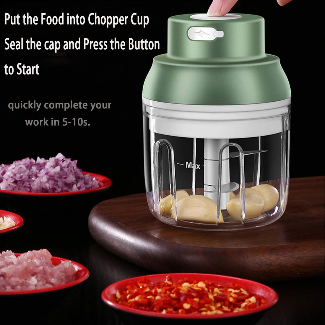 Electric Mini Food Chopper,250ML Portable Garlic Chopper with USB Charging Function, Mini Food Slicer for Onion Vegetables Chili Ginger Meat Nuts Fruits Salad (Green),TCoU Recommendations from Amazon Products