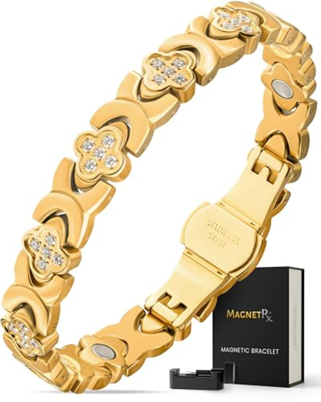 MagnetRX® Magnetic Bracelets for Women — Premium Four Leaf Clover Bracelet with Crystals and Ultra Strength Magnets — Adjustable Length with Included Sizing Tool (Gold), TCoU Recommendations from Amazon Products