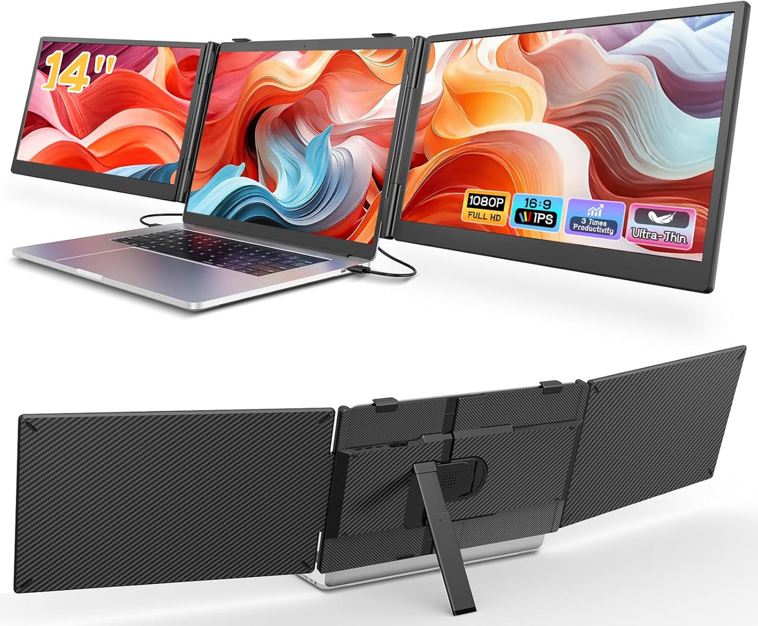 XX-Shop Amazon Products-TCoU affiliate--Laptop Screen Extender, 14'' FHD 1080P Ultra-Slim Triple Portable Monitor for Laptops, Two Cable USB-C Travel Monitor Extender Plug & Play for 13"-17" Laptop, Compatible with Wins/Mac/Android/Chrome