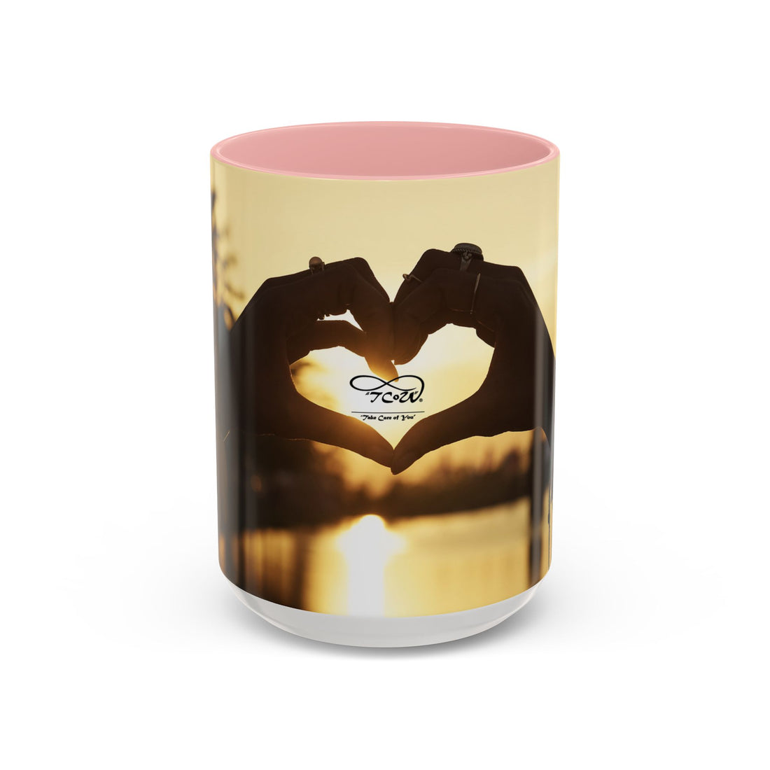 TCoU--Take Care of You -- Love Heart Sunset Accent Coffee Mug – Perfect to start your Morning choose from 11/15 oz. and many colors