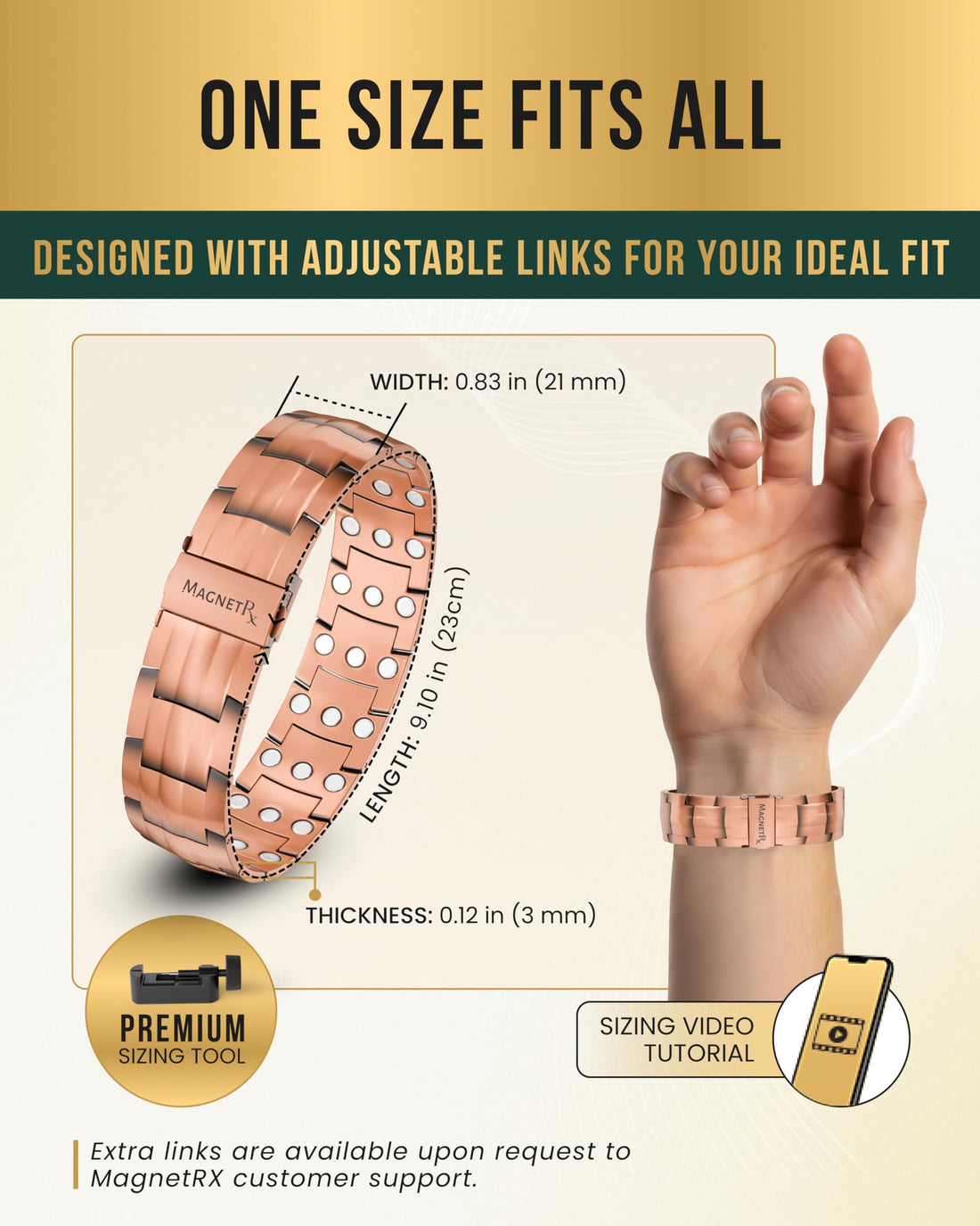 MagnetRX® Magnetic Copper Bracelet for Men — EllipseMAX 5X Strength 5,000 Gauss Magnets — Designed in USA & Patent Pending — Premium Mens Copper Bracelet with Adjustable Length, TCoU Recommendations from Amazon Products
